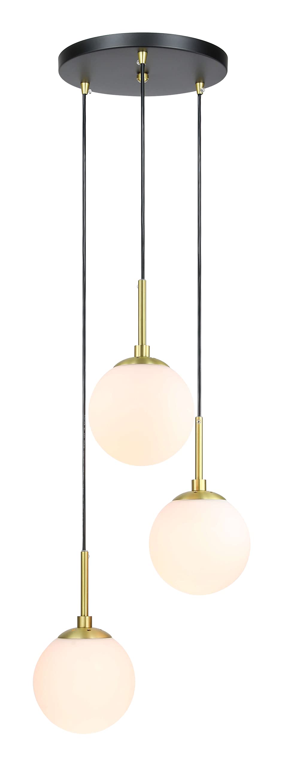 XiNBEi Lighting 3-Light Globe Cluster Pendant Light - Modern Adjustable Black Brass Chandelier for Kitchen Island, Stairwell & Staircase Lighting | Dining Room, Foyer & Bedroom Decoration