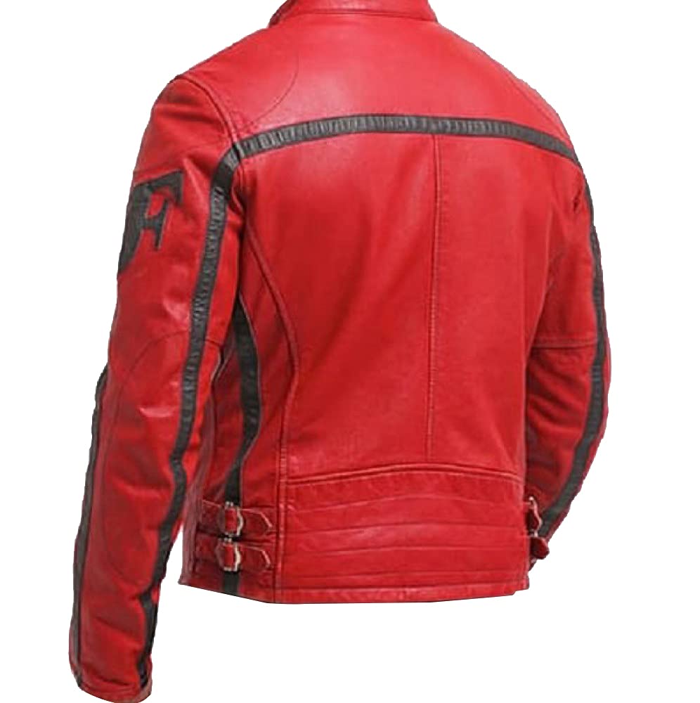 Men's Red Faux Leather Motorcycle Jacket - Stylish Biker Outerwear for Formal Riding & Casual Wear
