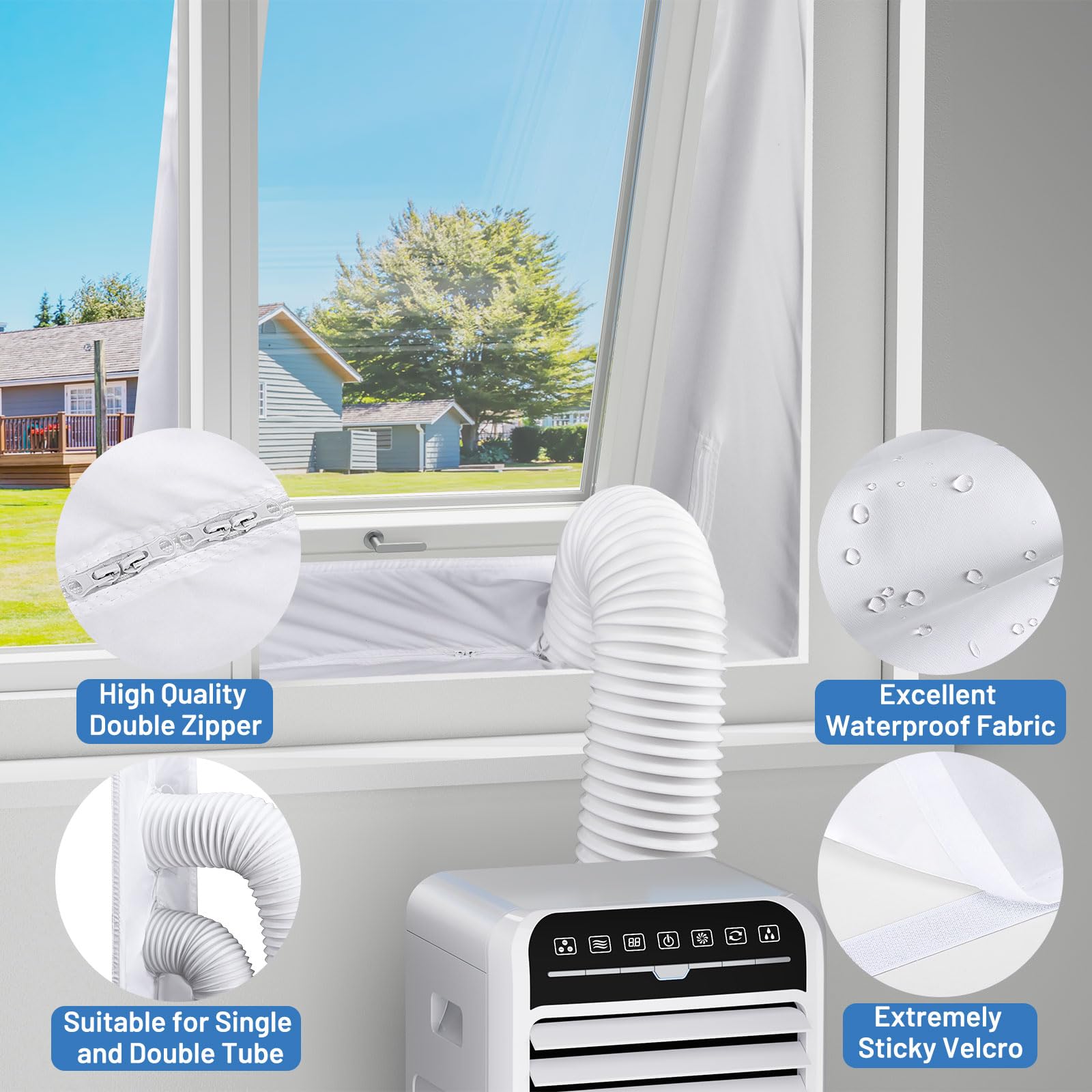 400cm Universal Window Seal Kit for Mobile Air Conditioners & Tumble Dryers - AC Exhaust Hose Extension with Casement Window Adapter for Portable Cooling & Ventilation (Perfect for Bedrooms, Apartments & Small Spaces)