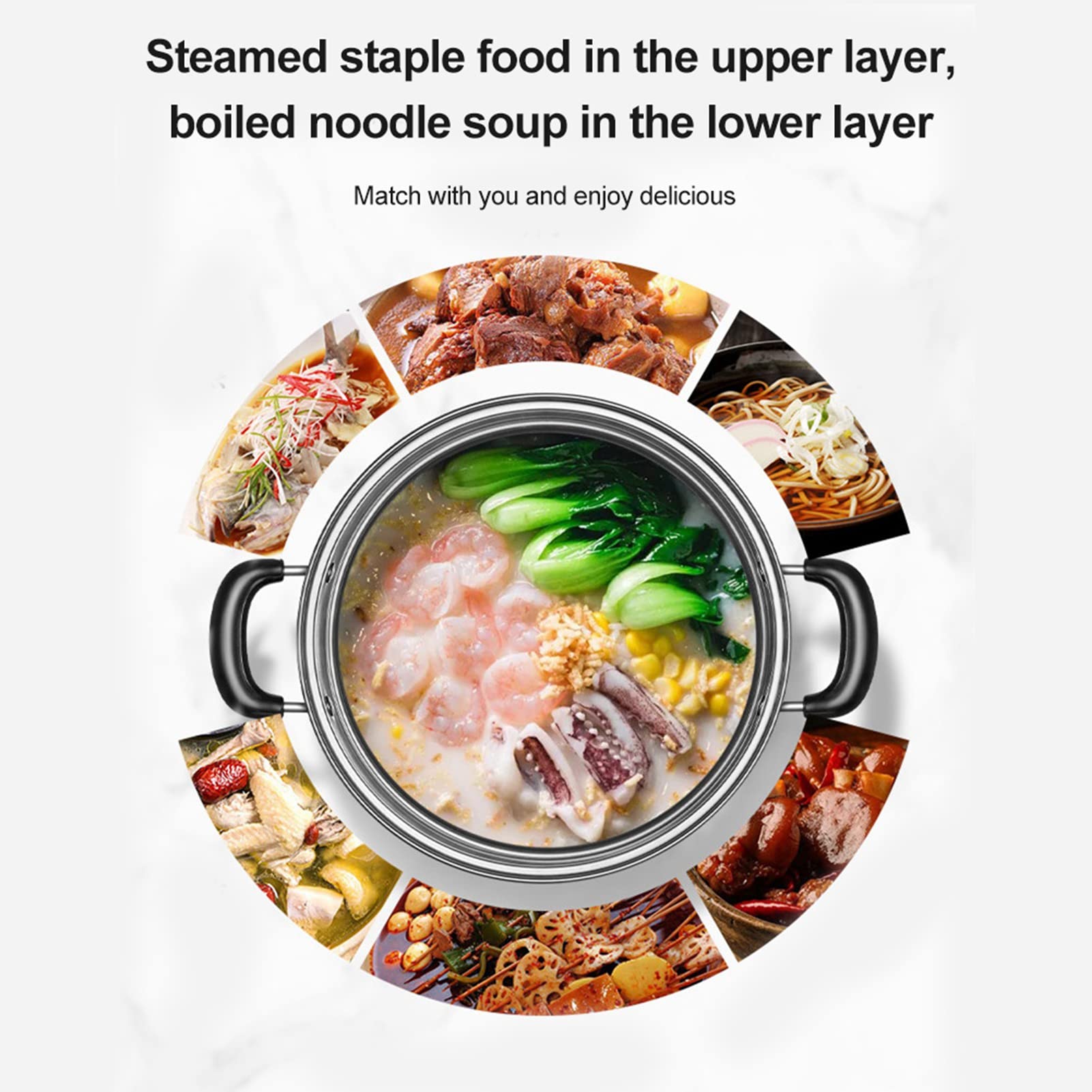 Oumefar 11-inch Stainless Steel 2-Layer Steamer Pot Set with Glass Lid - Multipurpose Cooking Pot for Dumplings, Vegetables, Seafood & More | Perfect for Home Kitchen, Meal Prep & Healthy Cooking