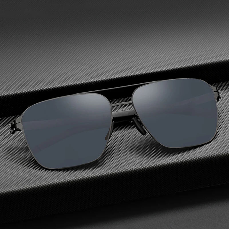 Black Full Rim Square Double Bridge Stainless Steel Sunglasses for Men - UV Protection, Polarized, Fashionable Eyewear - Perfect for Driving, Outdoor Sports & Daily Wear