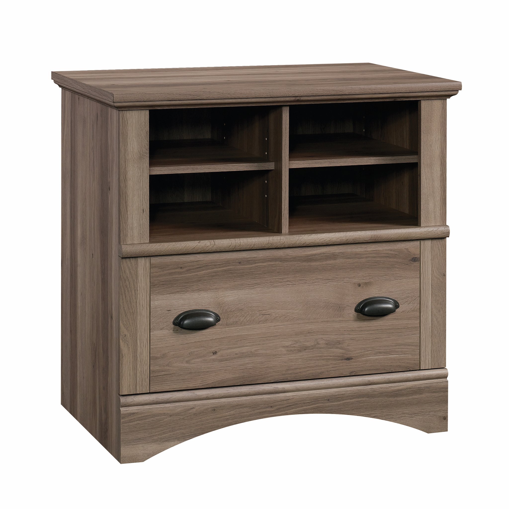 Sauder Harbor View 2-Drawer Lateral File Cabinet with Shelving - Salt Oak Finish for Home Office Organization & Document Storage