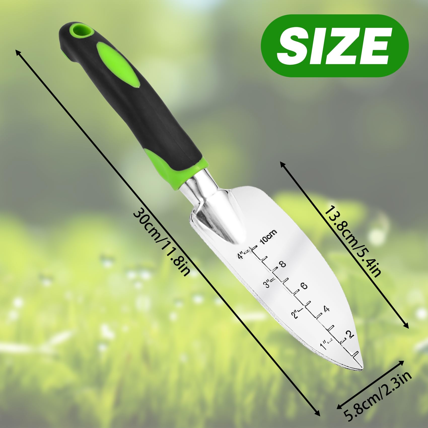 Premium Aluminum Alloy Garden Trowel Set with Ergonomic Rubber Handle - 3-Piece Gardening Hand Shovel Kit for Planting, Weeding & Soil Cultivation | Ideal for Home Gardens, Flower Beds & Vegetable Patches (Green)