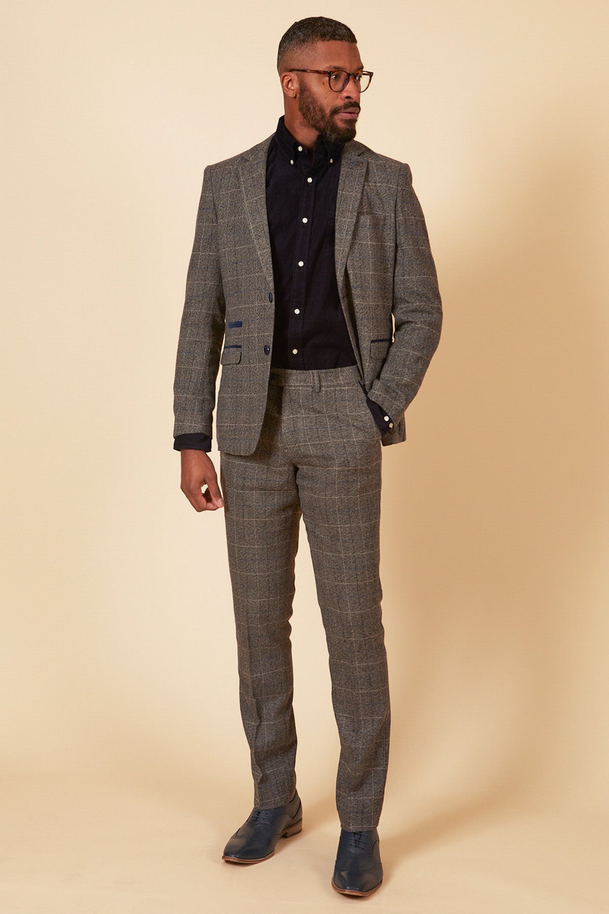 SCOTT Grey Tweed Check Two Piece Suit for Men - Classic Business & Wedding Attire - Perfect for Office, Formal Events & Special Occasions