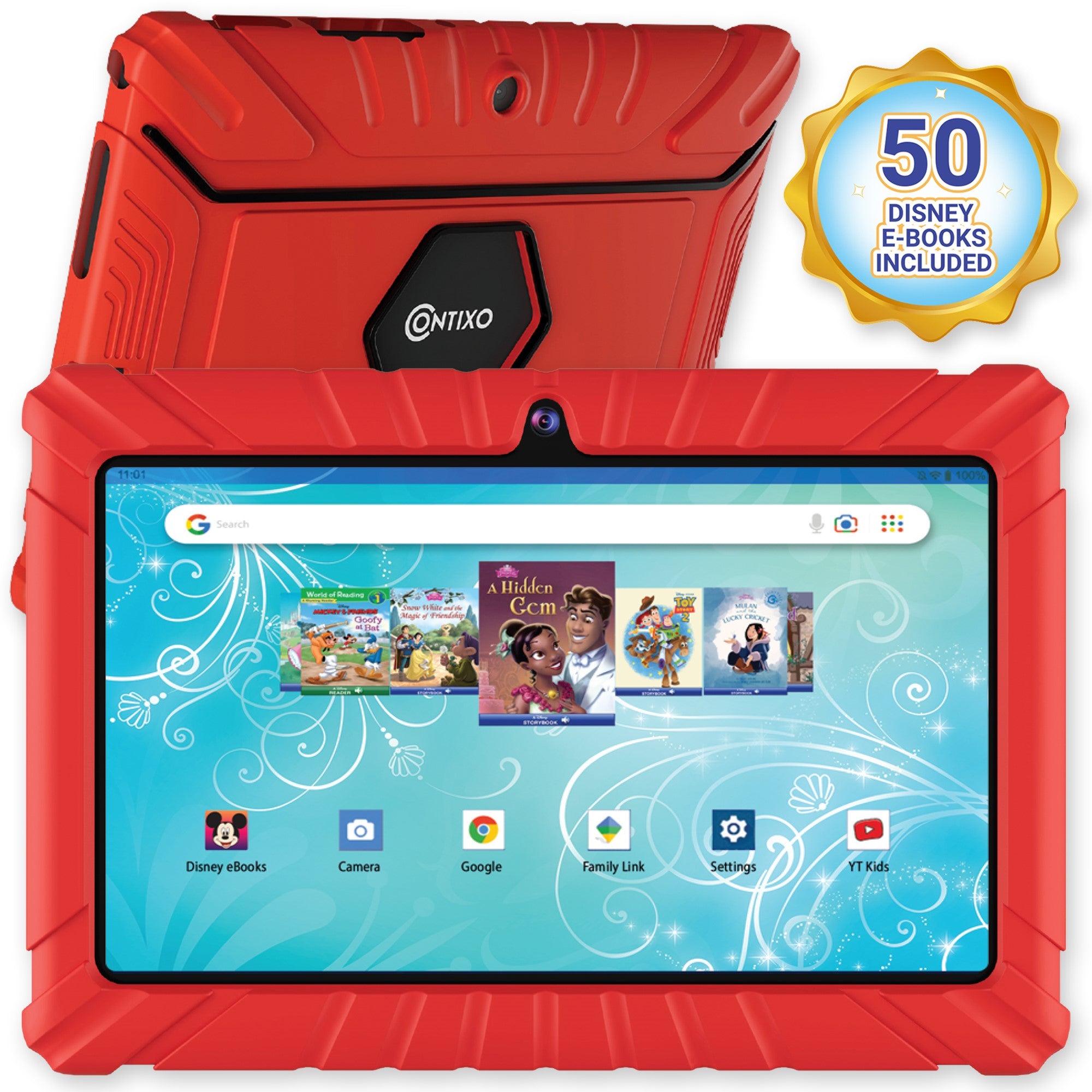 Contixo V8 2 Kids 7-Inch Android Tablet with Disney eBooks - 32GB Storage, Durable Red Kids Tablet for Learning & Entertainment - Perfect for Home, School & Travel Use