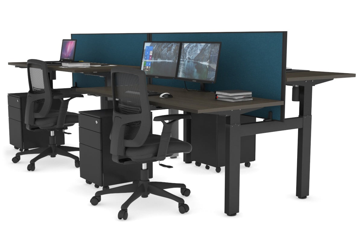 Adjustable 4-Person H Bench Workstation with Black Frame - 1600L x 700W - Perfect for Office, Workshop, or Collaborative Workspaces