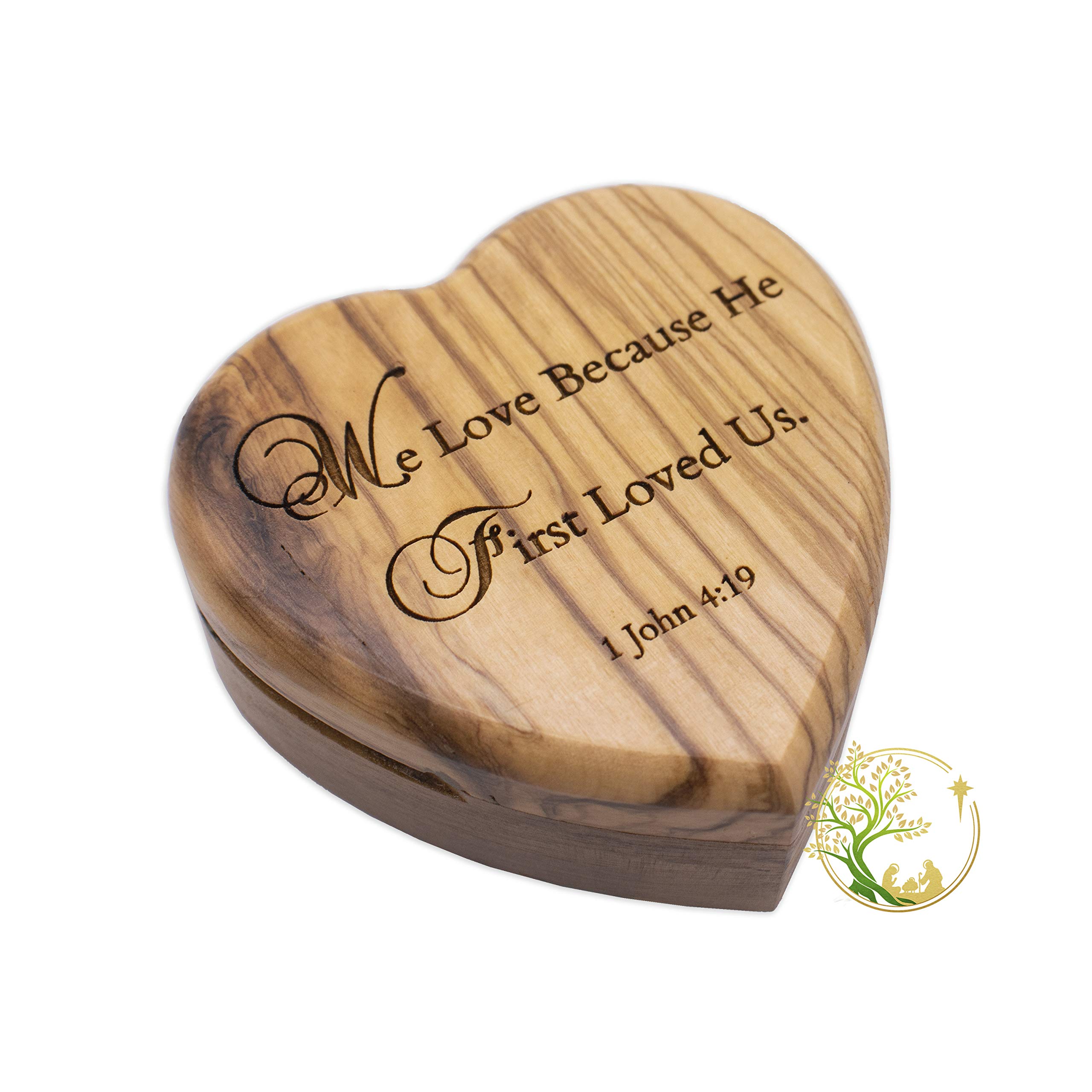 Heart-Shaped Wedding Ring Box - Olive Wood Keepsake for Ceremonies & Baptism
