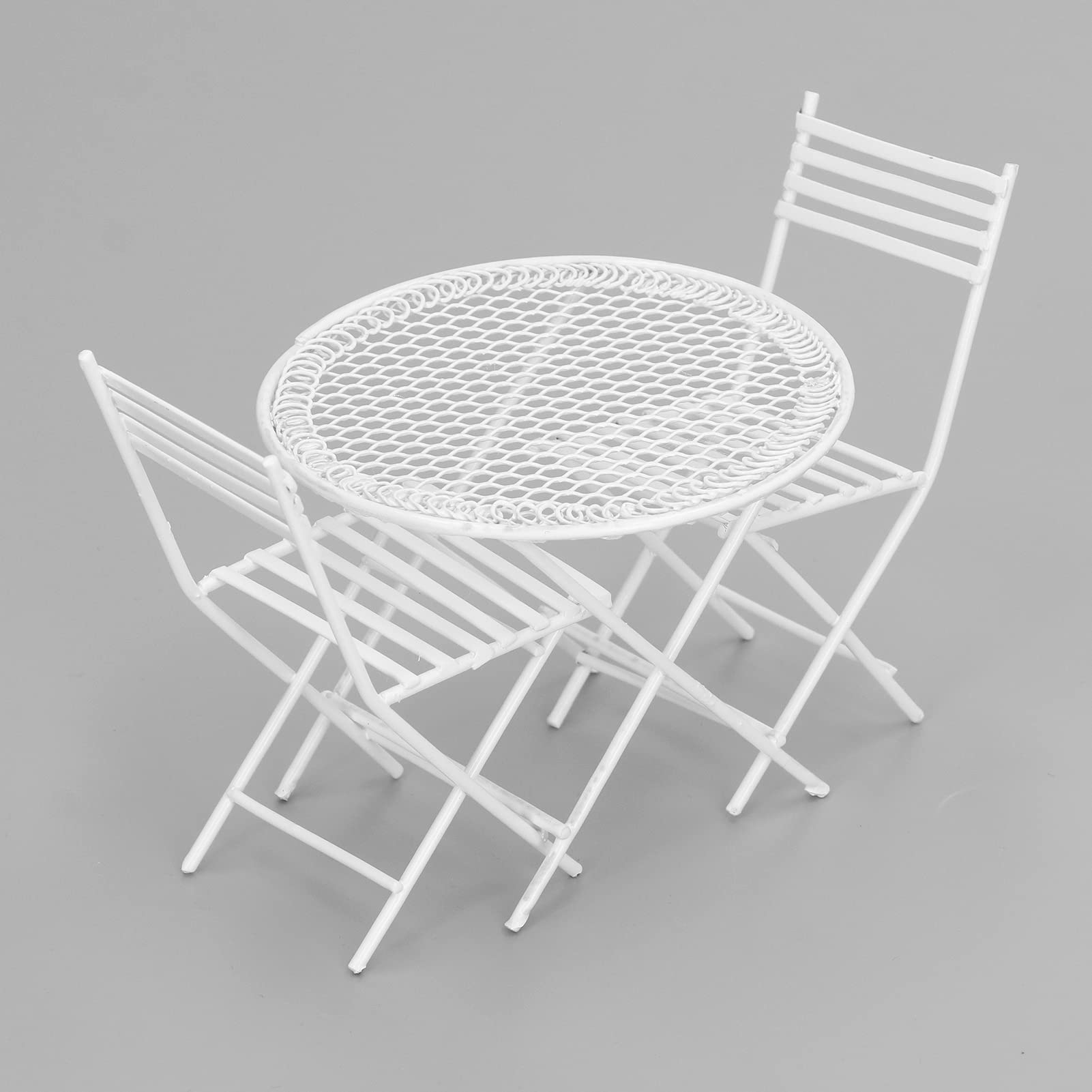 1:12 Scale White Dollhouse Garden Table & Chair Set - Miniature Patio Bistro Furniture for Dollhouse Decoration | Perfect for DIY Dollhouse Scenes, Fairy Gardens & Miniature Displays