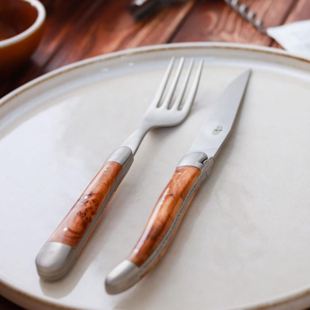 Premium 2-Piece Steak Knife Set - Juniper Wood Handle with Satin Finish - Perfect for Steak Dinners, BBQ Parties & Gourmet Cooking