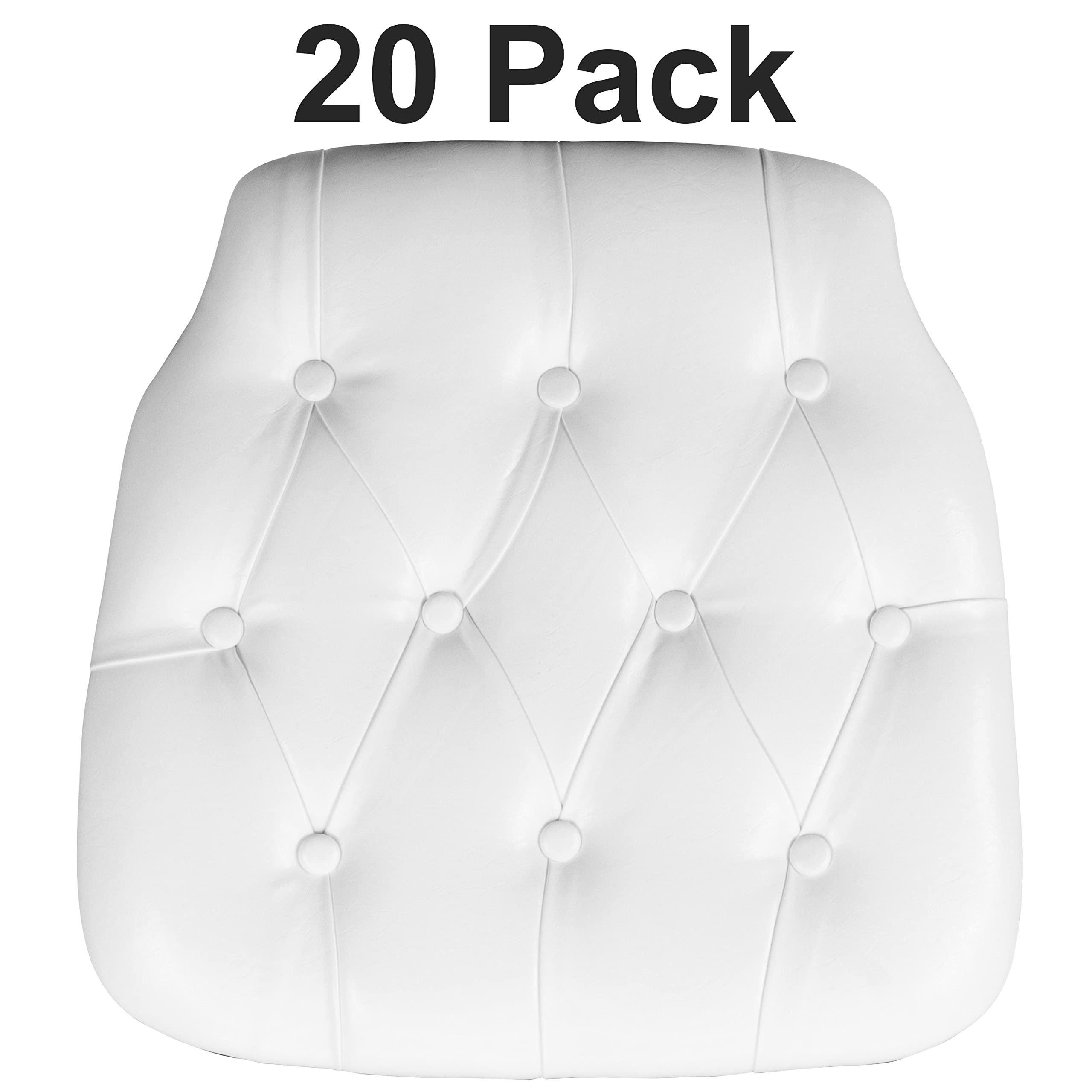 Flash Furniture Louise 20-Pack White Tufted Vinyl Chiavari Chair Cushions - Durable Hard Cushions for Wedding, Banquet & Event Seating