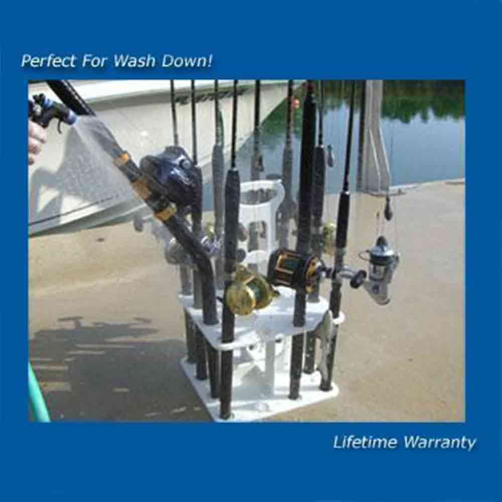 Deep Blue Marine Products V 12 Polymer Fishing Rod Rack - Holds 14 Rods & Reels with 2 Fly Rod Tube Holes - Perfect for Boat, Garage & Tackle Shop Storage