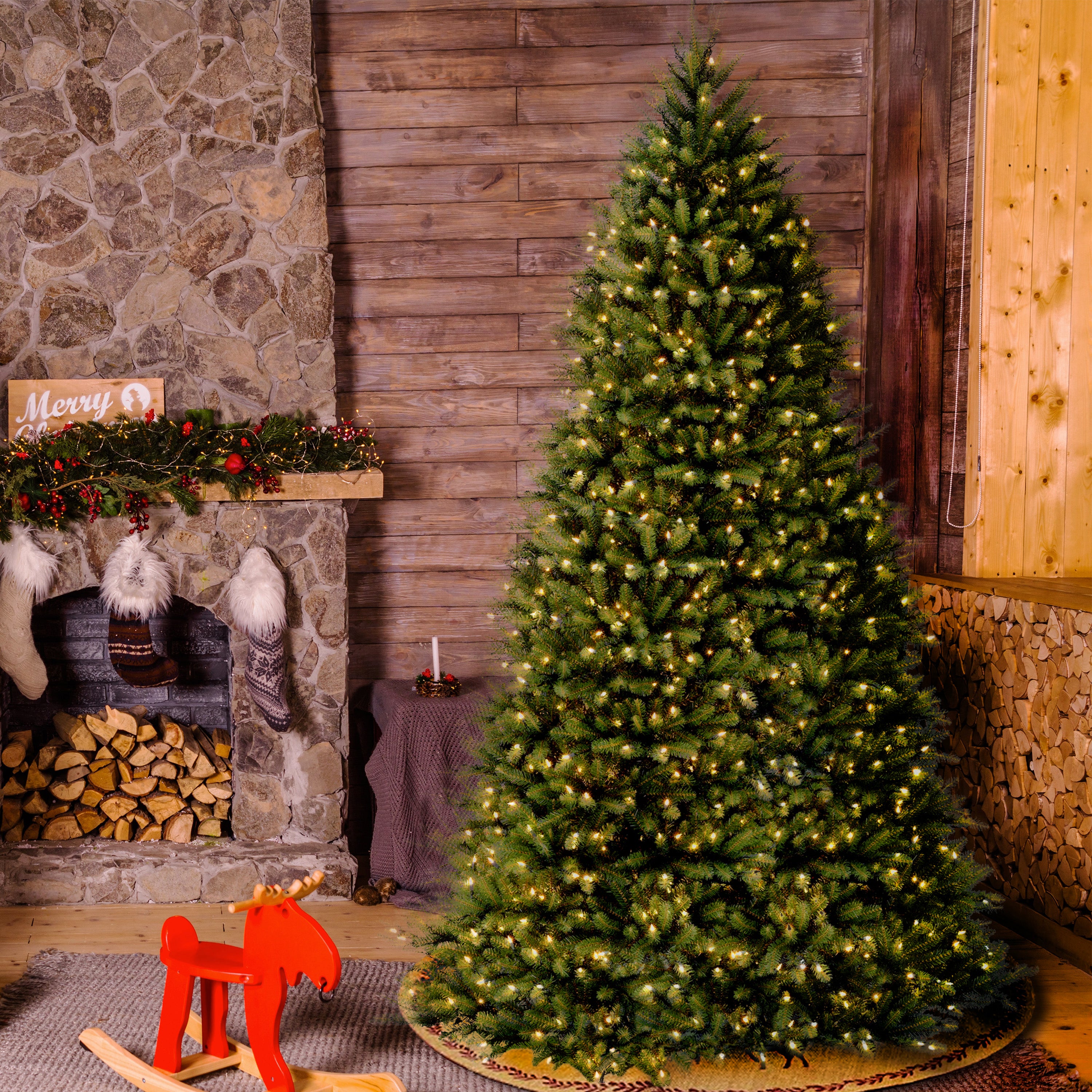 10 ft. Pre-Lit Dunhill Fir Artificial Christmas Tree with 500 Clear LED Lights - Perfect for Home, Office, and Holiday Decorations