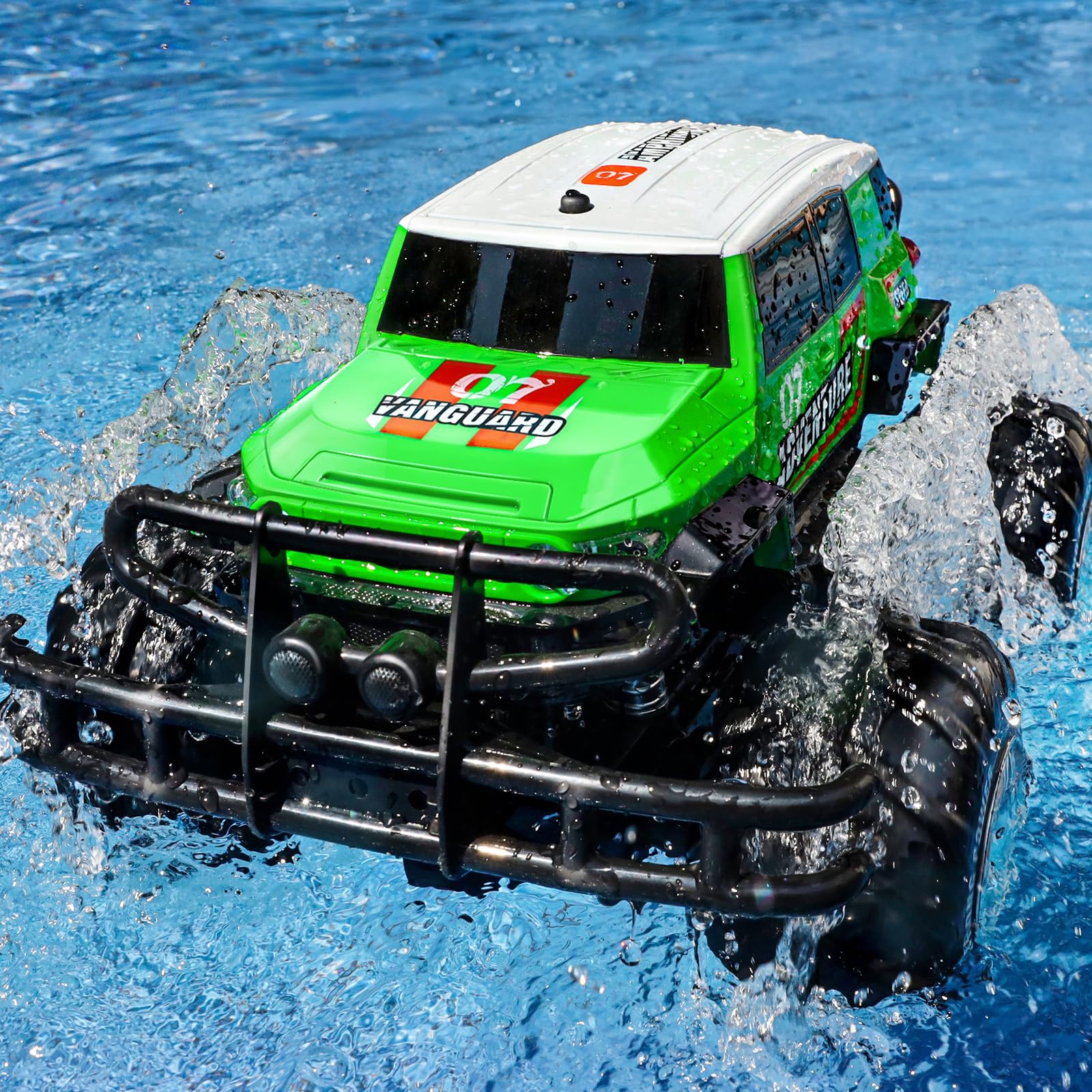 Ruko 1601AMP2 1:10 Scale Amphibious RC Car - Waterproof All-Terrain Remote Control Monster Truck with LED Lights | 2 Rechargeable Batteries | Perfect Gift for Boys & Kids | Outdoor, Beach, Snow & Off-Road Adventure (Green)