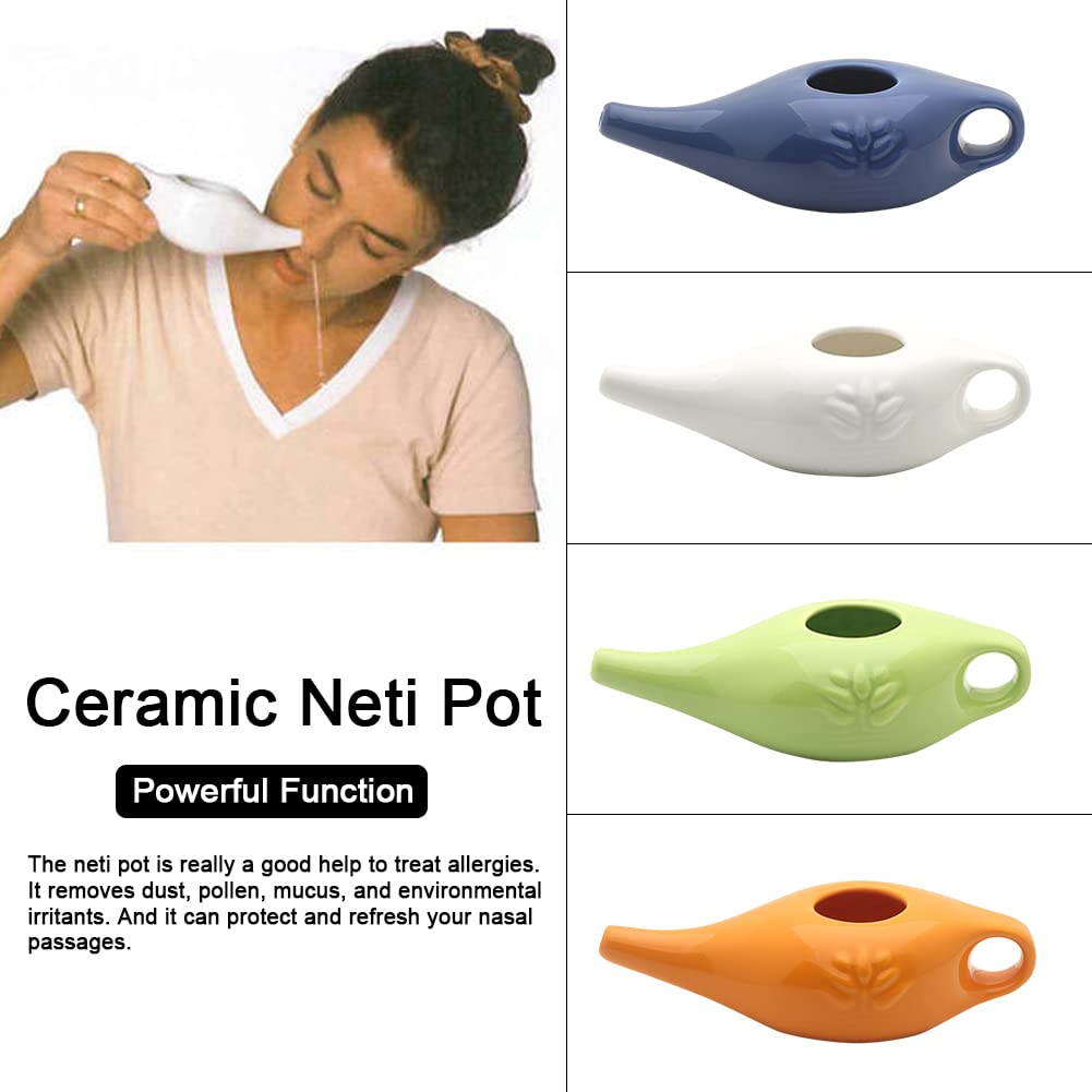 Ceramic Neti Pot for Sinus Rinse & Nasal Irrigation | Comfortable Spout Design for Allergy & Cold Relief | Home Nasal Flushing Kit for Adults & Family | Perfect for Seasonal Allergies & Congestion Relief