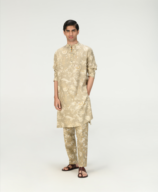 Bade Miyan Kurta - Premium Muga Satin Silk Men's Kurta in Oyster Grey | Traditional Indian Attire for Weddings & Festivals