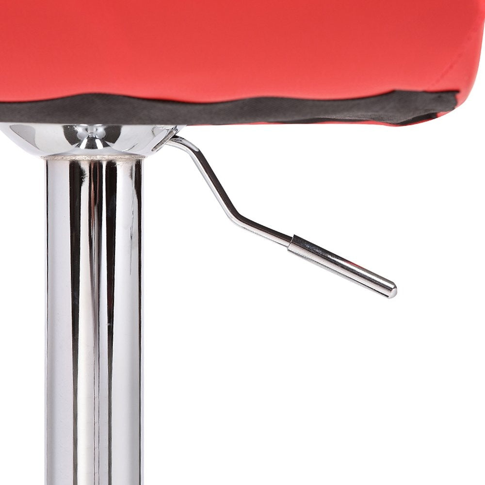 2X Red Bar Stools - Adjustable Height Faux Leather Swivel Chairs with Chrome Base & Gas Lift Mechanism - Perfect for Kitchen Islands, Home Bars & Modern Dining Areas