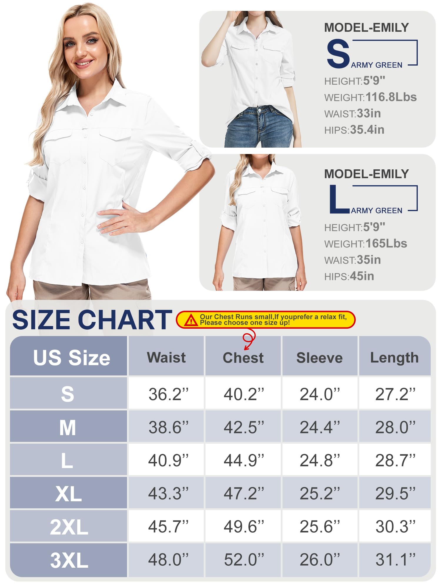 UPF50+ Women's & Men's Sun Protection Fishing Shirts - Long Sleeve Travel & Safari Work Shirts with Zipper Pockets - Perfect for Outdoor Activities, Hiking, Beach & Summer Adventures