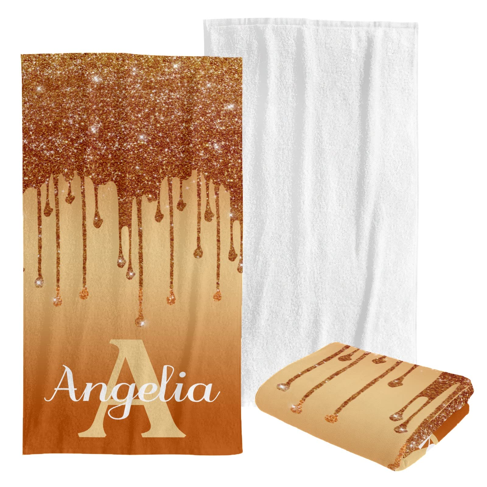 Custom Personalized Beach Towel - Soft Quick-Dry Bath Towel Blanket for Swimming, Sunbathing, Pool & Beach - Orange Fluid Design for Kids, Men, Women, Boys & Girls - Perfect for Vacation, Travel & Summer Outdoor Activities