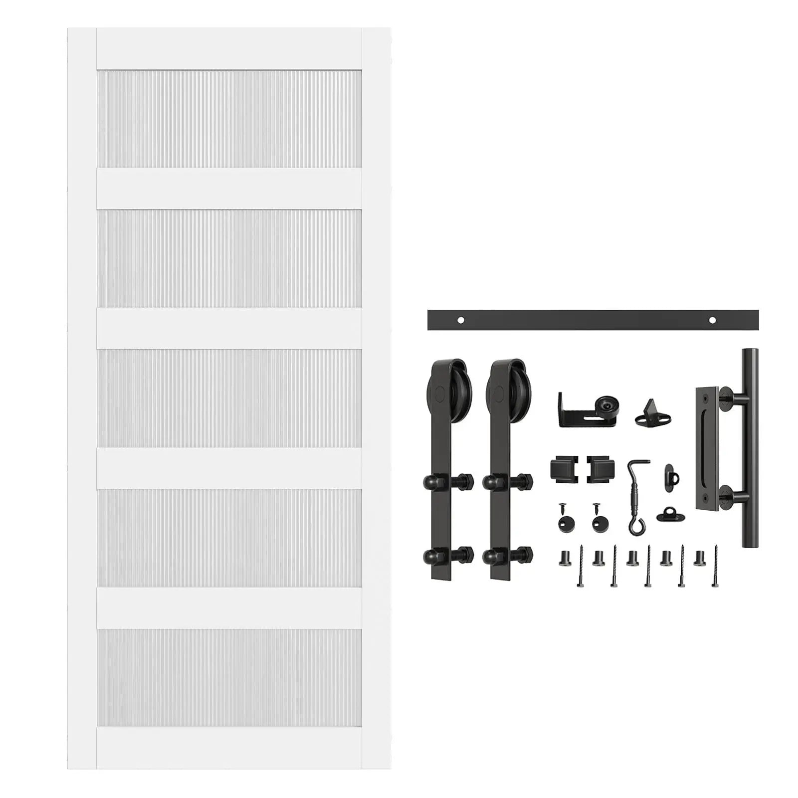 Bestier 36Inch x 84Inch Fluted Glass Barn Door - Modern Sliding Barn Door for Bedroom, Closet, or Bathroom - Frosted Glass Privacy with Smooth Gliding Hardware
