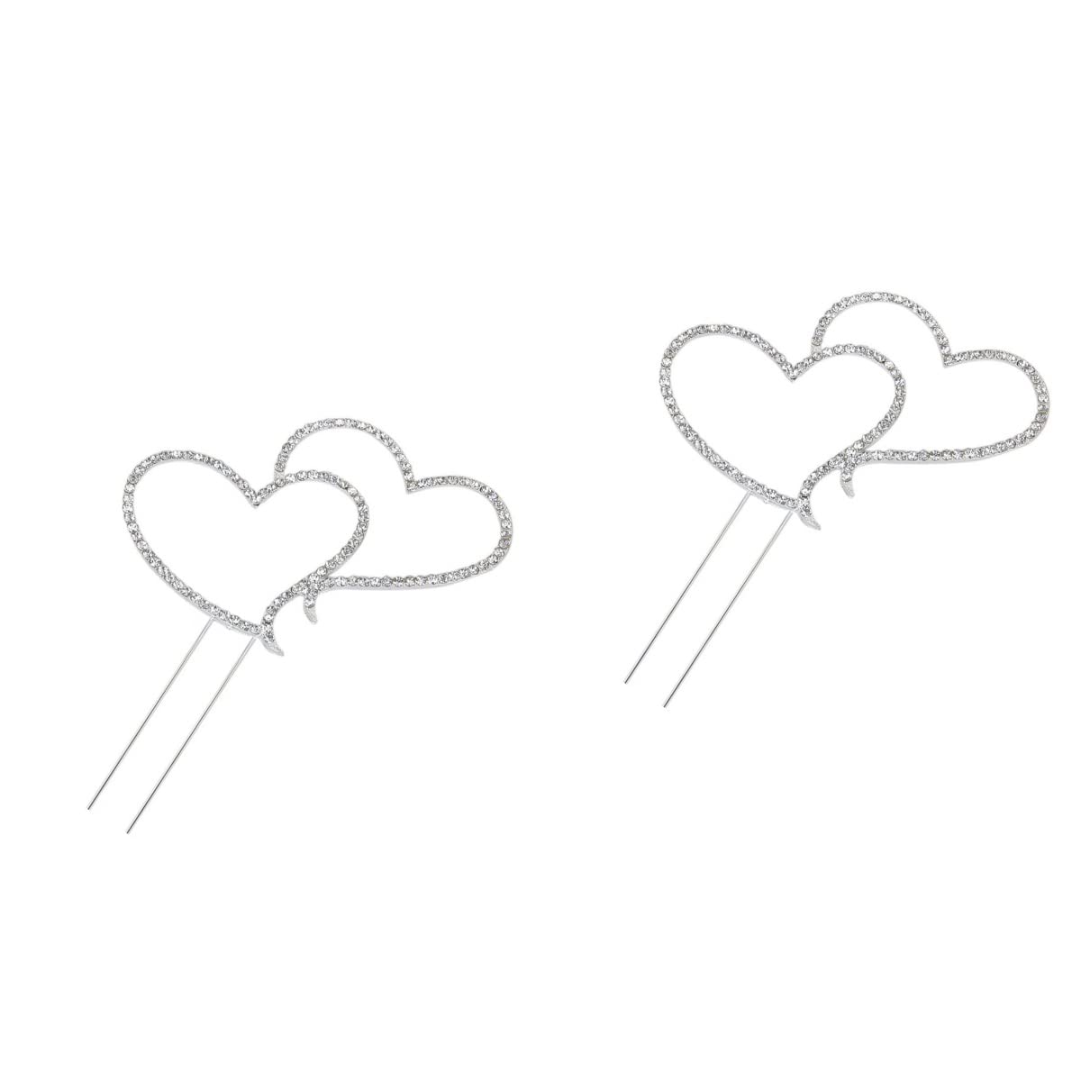 2pcs Elegant Rhinestone Wedding Cake Topper - Double Heart Design for Wedding Cakes, Anniversary & Romantic Celebrations - Perfect for Bridal Showers, Receptions & Special Occasions