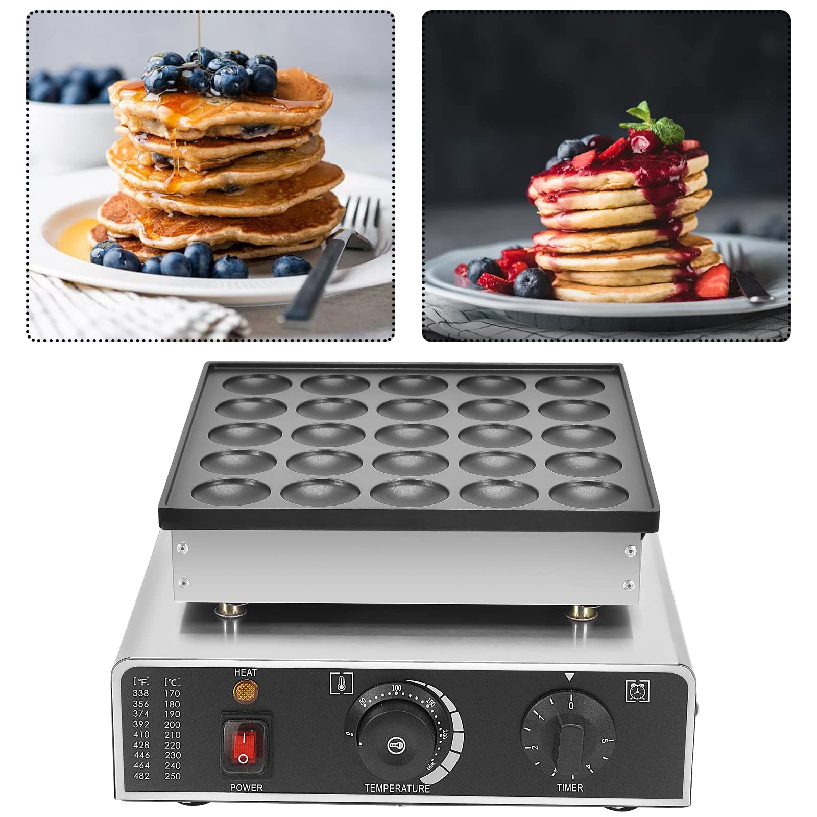 25Pcs Mini Dutch Pancake Maker, 950W Electric Non-Stick Muffin Maker Machine - Poffertje & Dorayaki Pancake Maker for Home, Bakery, Restaurant & Snack Bar - Perfect for Breakfast, Desserts & Party Snacks (US Plug 110V)