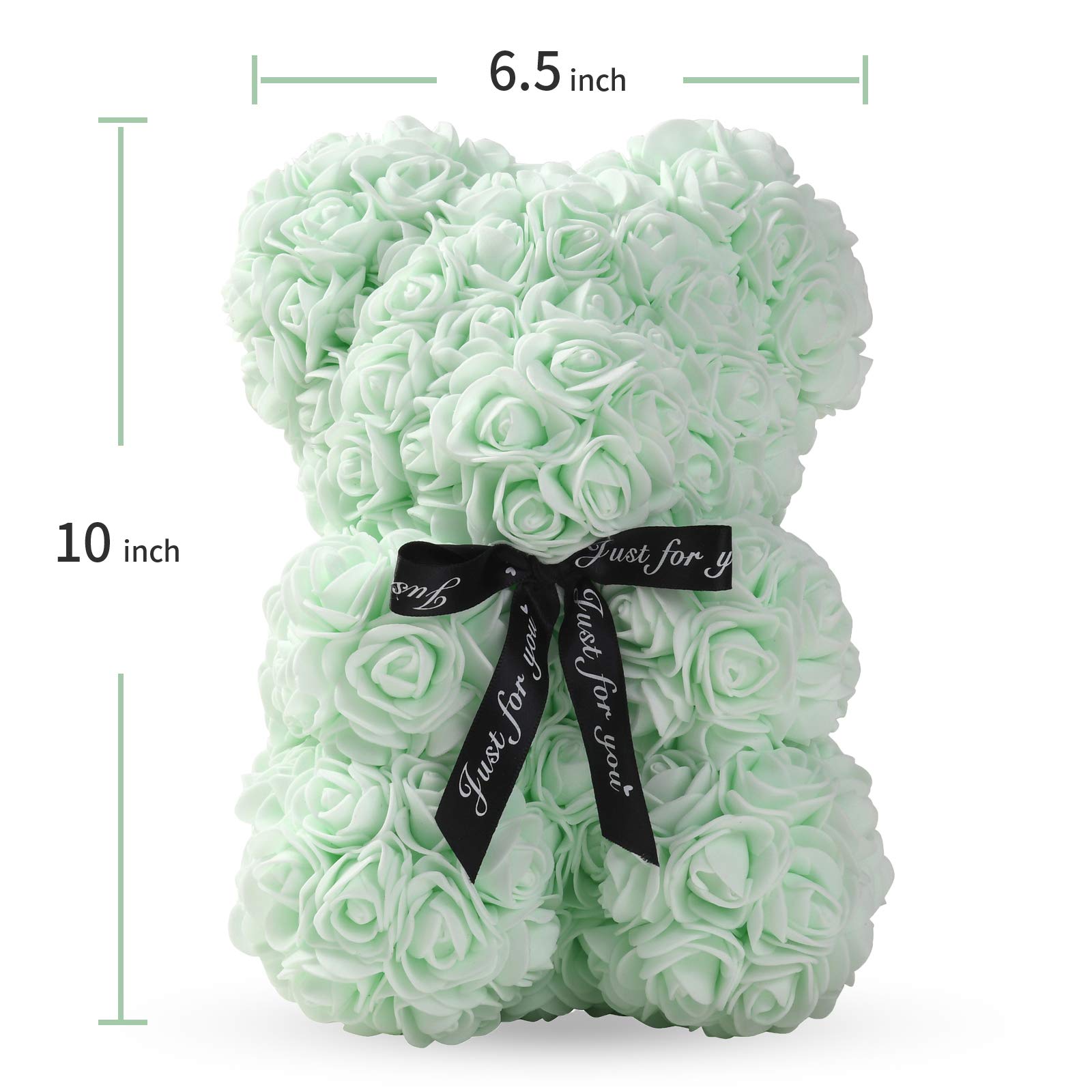 10 Inch LINKLO Rose Bear - Artificial Rose Flower Teddy Bear, Wedding Gift, Mother's Day & Anniversary Present with Transparent Gift Box (Light Blue) - Perfect for Romantic Surprises, Valentine's Day & Birthday Decorations