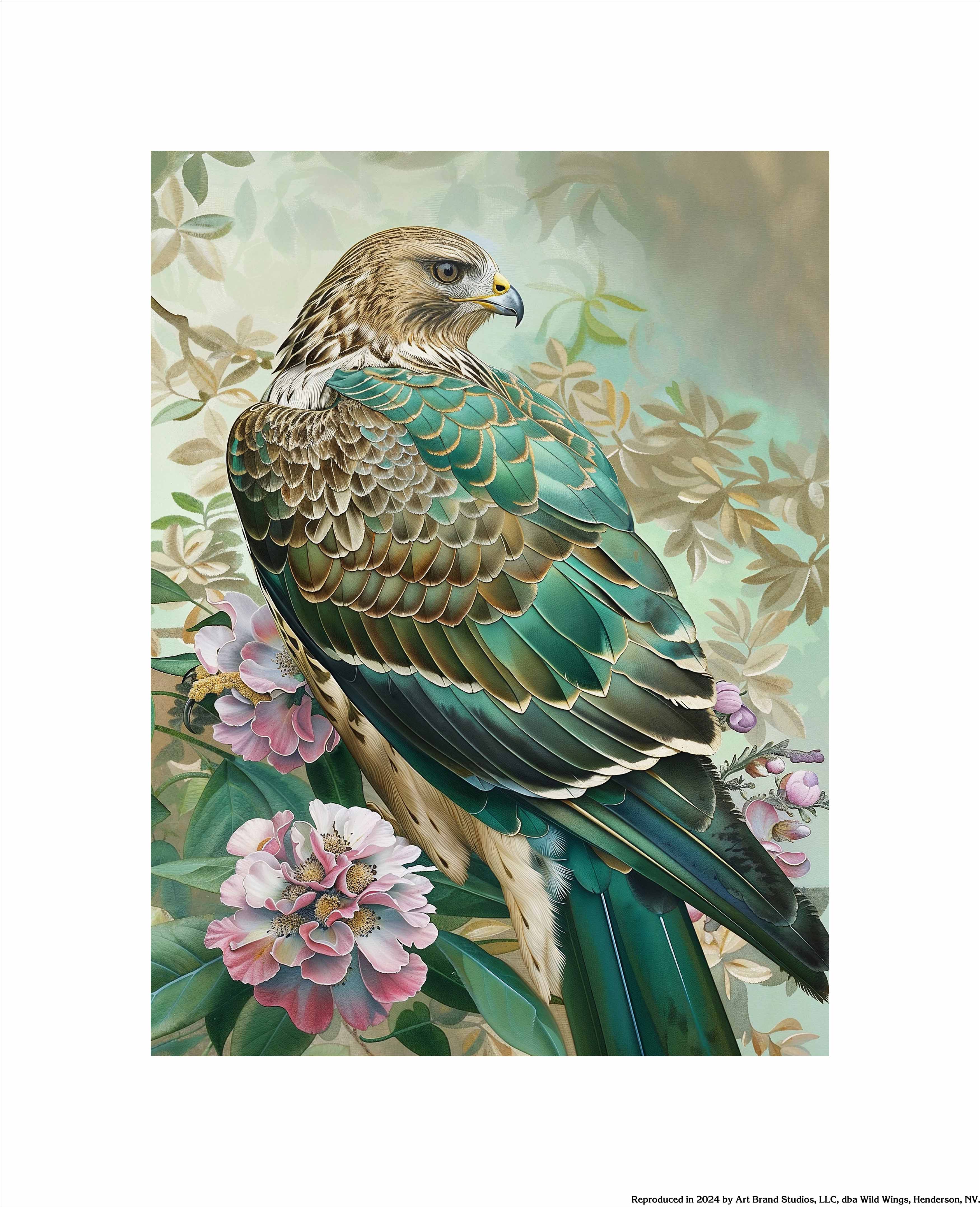 Emerald Majesty Hawk Amidst Blossoms Wall Art Print - Stunning Nature Wildlife Decor for Living Room, Bedroom & Office