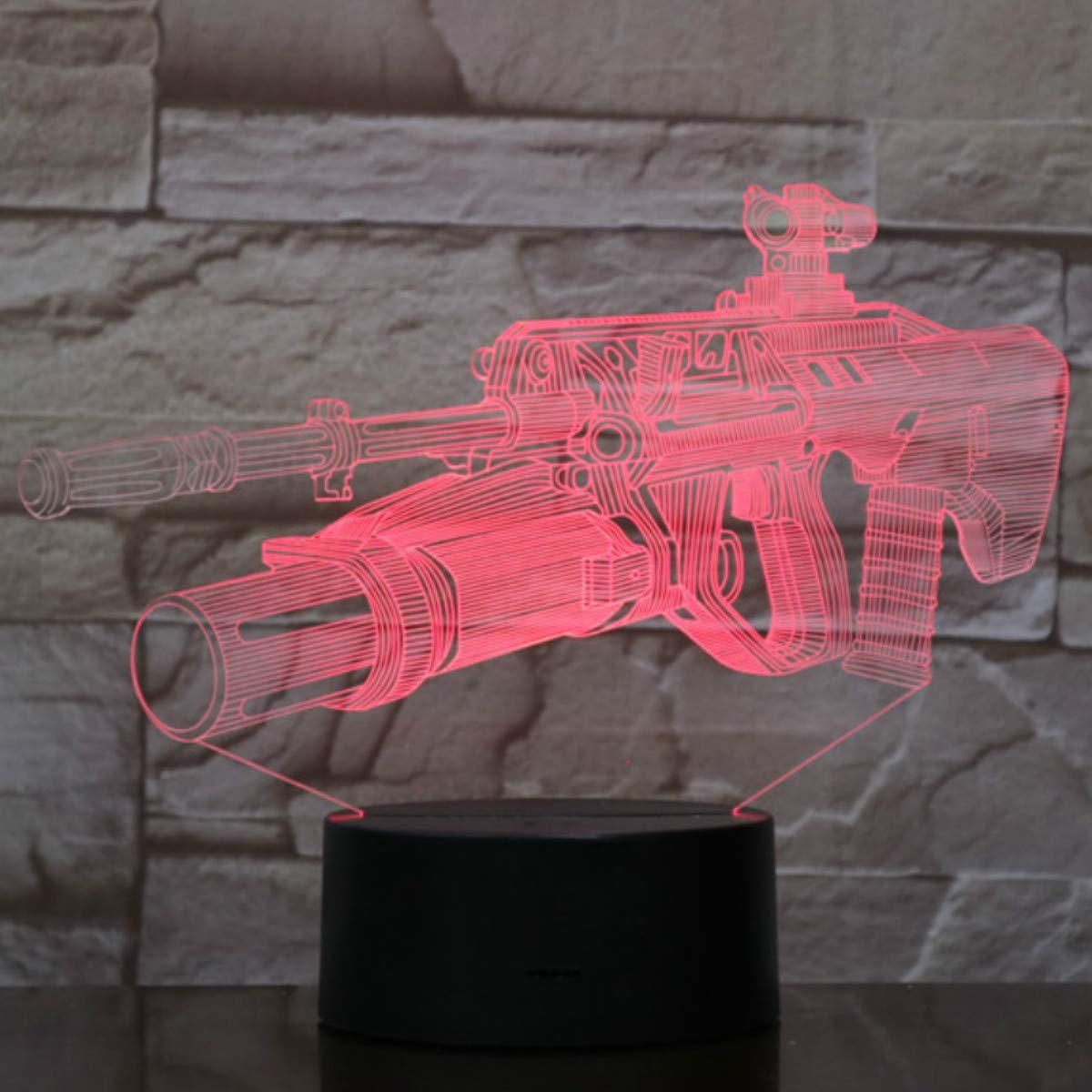 3D Gun Night Light LED Touch Switch Desk Lamp - 7 Color Changing Optical Illusion Lamp for Kids Room, Birthday Gift, Christmas Decor & Home Office Lighting