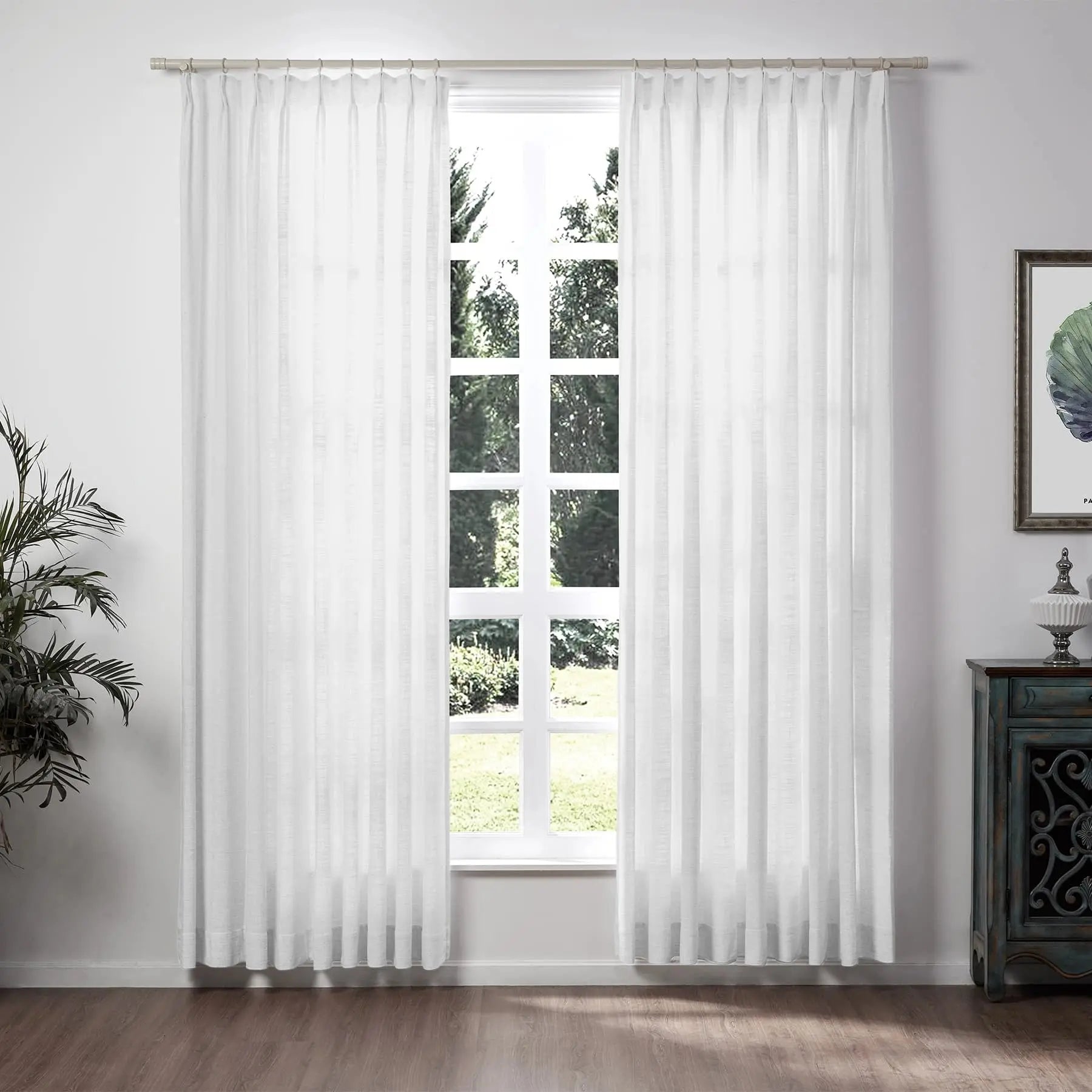 Liz Linen Pinch Pleat Ready-Made Curtains - Unlined Window Drapes for Living Room & Bedroom Decor