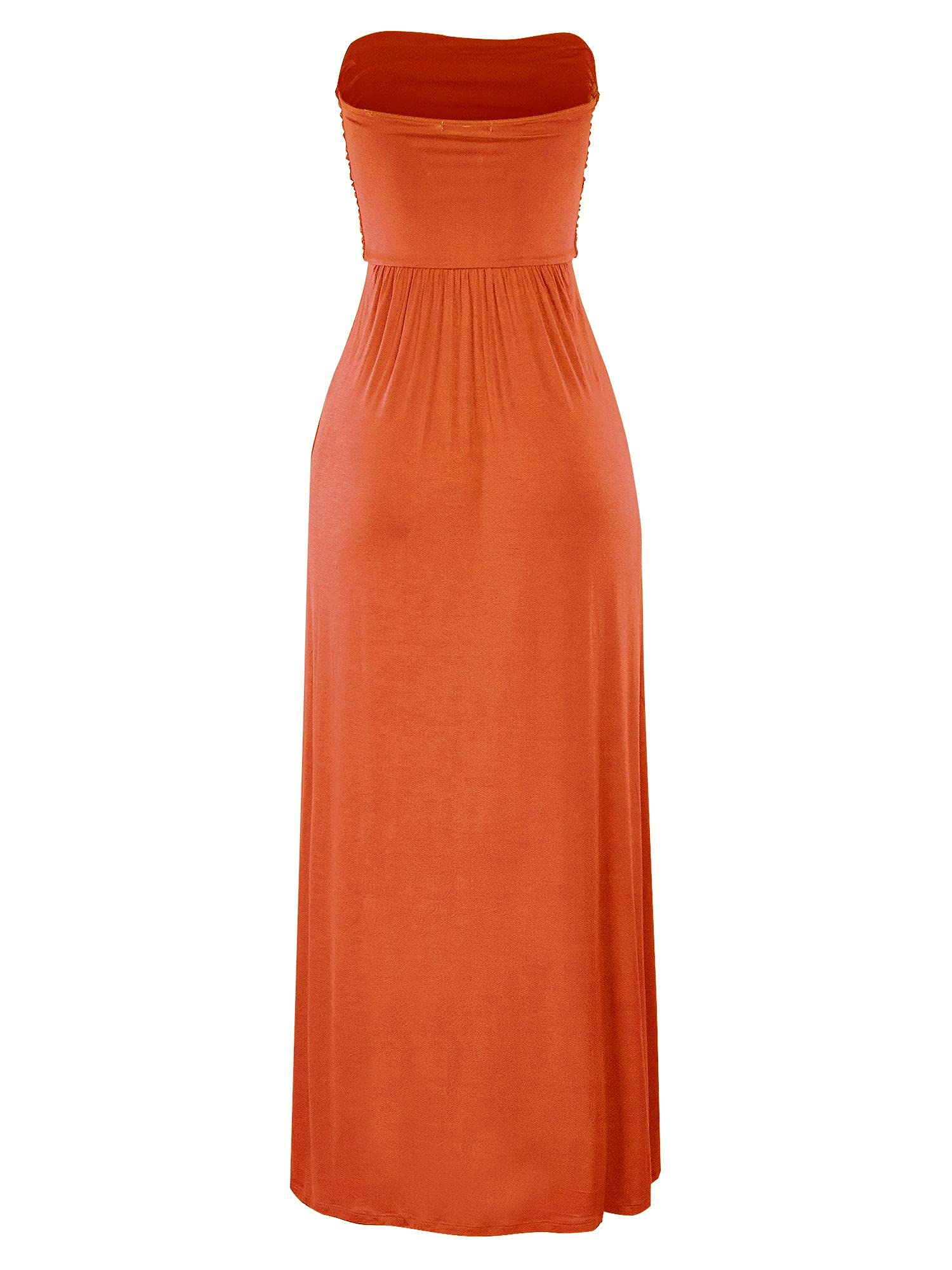 FashionMille Women's Strapless Tube Long Maxi Dress with Pockets - Elegant Summer Beach Wedding Party Cocktail Dress for Women