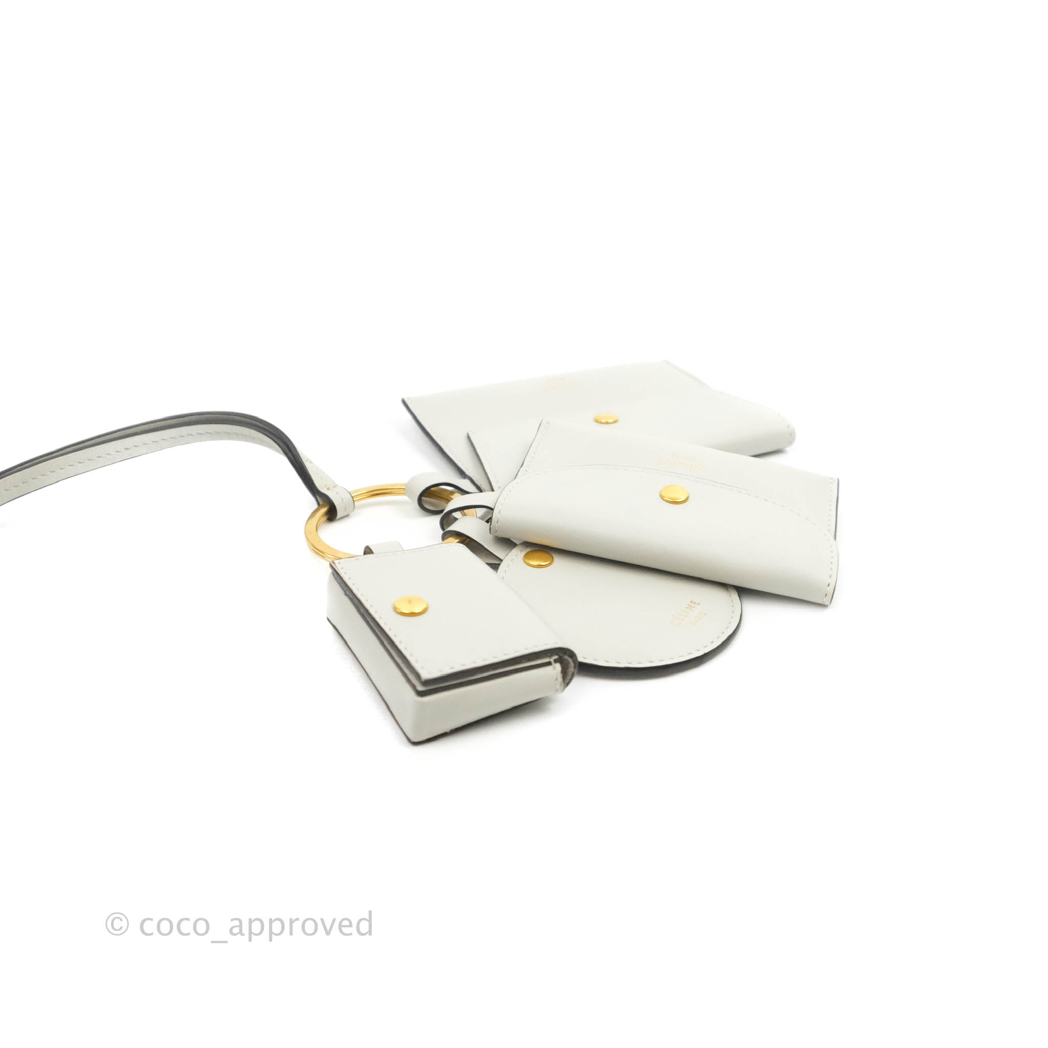 Celine Multi Key Ring Coin Card Case in Light Grey Calfskin Leather - Perfect for Organizing Keys, Cards & Coins | Stylish Everyday Essential for Women