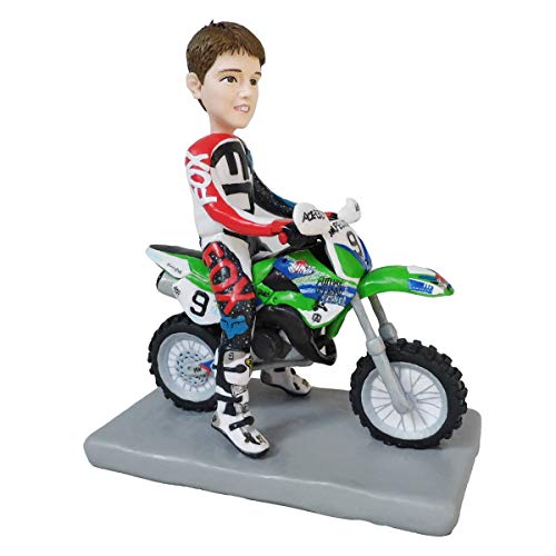 Handmade Motorcross Motorcycle Boy Bobblehead Doll - Unique Sculpture & Figurine for Kids Room Decor, Gifts, and Collectibles - Perfect for Birthday Presents, Party Favors, and Motorcycle Enthusiasts