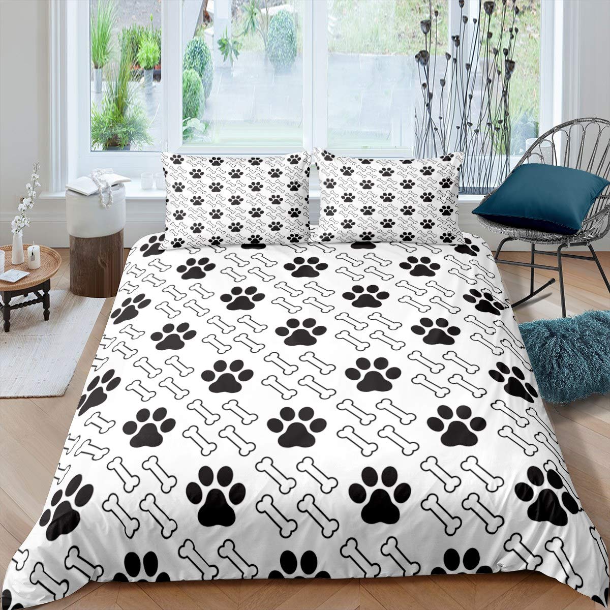 **Erosebridal Dog Paw Print Comforter Cover Set - 3 Piece Full Size Duvet Cover with Zipper Closure for Kids, Boys, Girls & Teens - Cute Puppy Animal Themed Bedding for Pet Lovers' Room Decor**    *(Perfect for cozy bedrooms, kids' rooms, pet-themed decor, or as a fun gift for dog lovers!)*