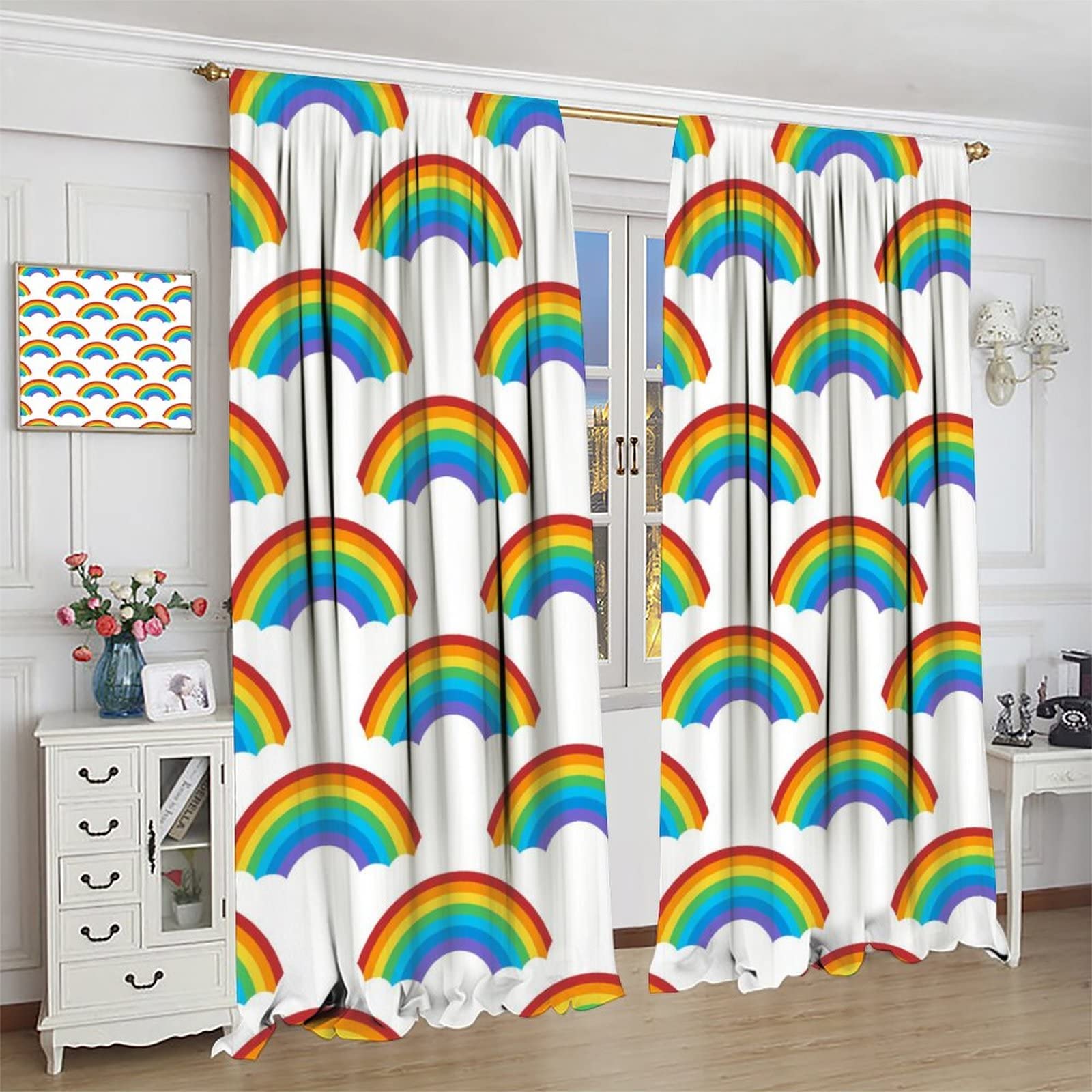Rainbow Kids Curtains - Seamless Rainbow Pattern Window Treatments, 2 Panel Set 63x72 inches for Living Room, Bedroom, Kitchen & Cafe - Perfect for Nursery Decor & Playroom Windows
