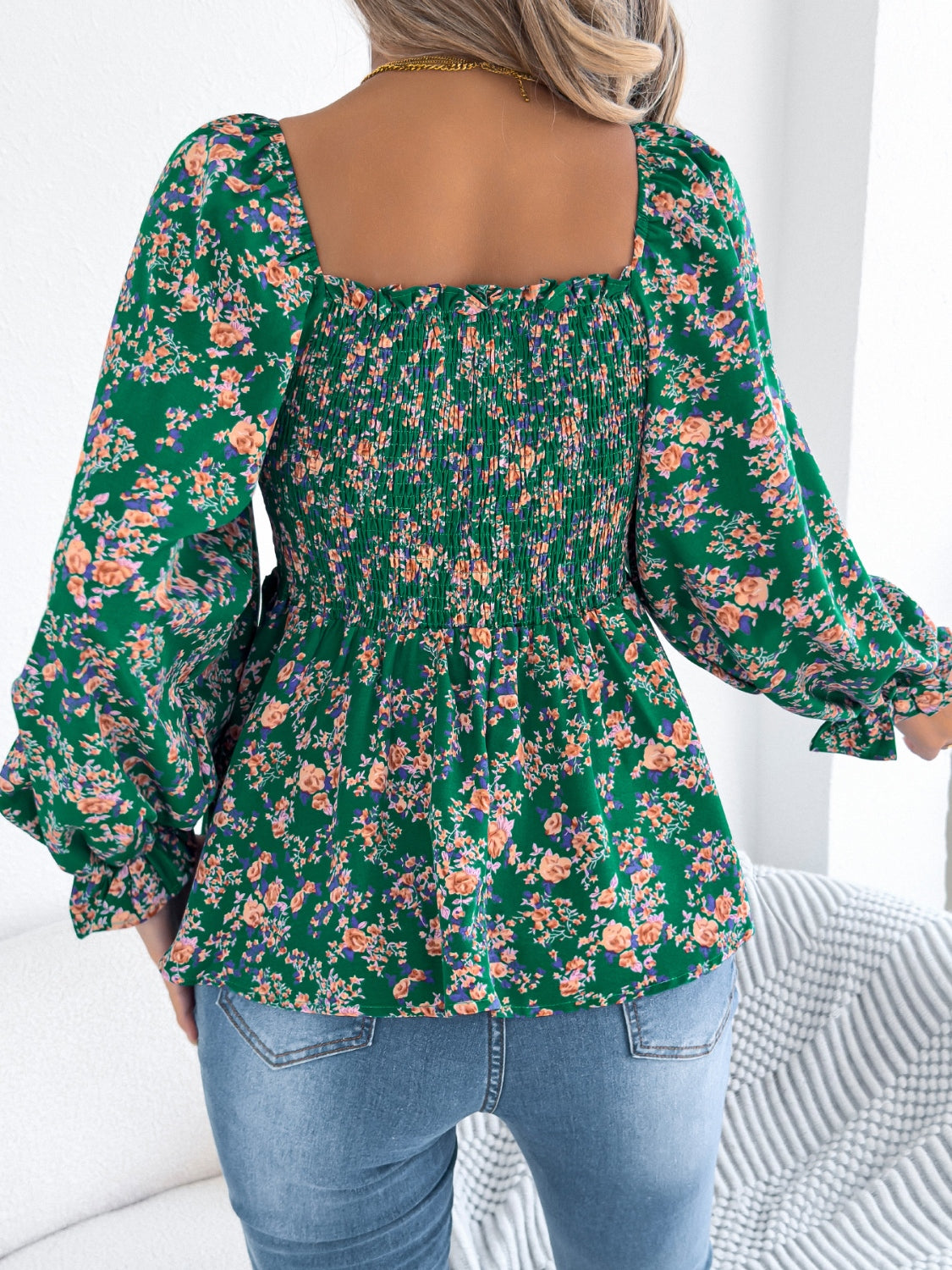 Floral Square Neck Flounce Sleeve Blouse for Women | Elegant Spring Summer Tops | Perfect for Office, Date Night & Special Occasions