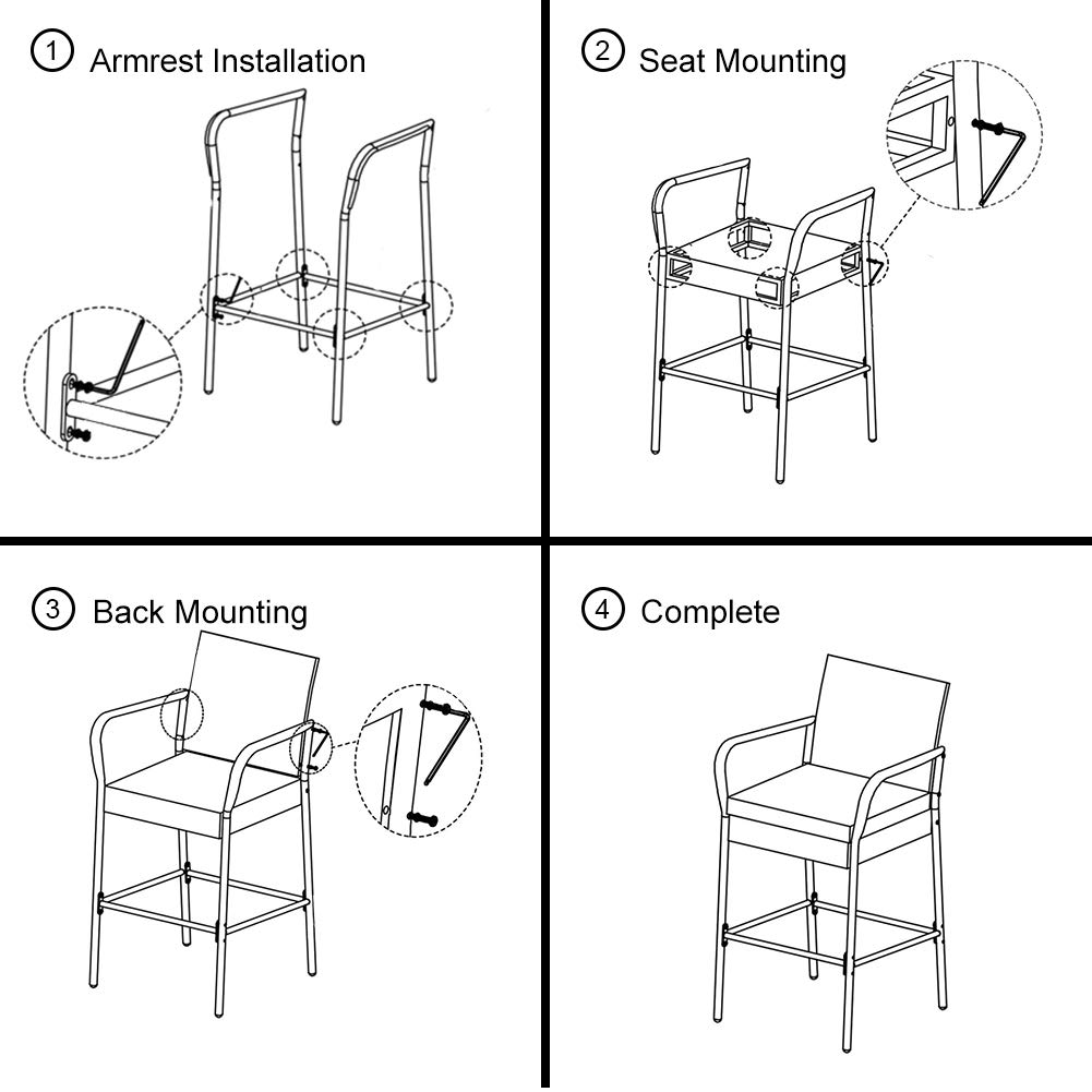 Sundale Outdoor 2-Piece Patio Bar Stool Set with Backrest Pillow - All-Weather Wicker Rattan Counter Height Bar Stools with Arms & Turquoise Cushion - Steel Frame Brown Patio Furniture for Backyard, Poolside & Garden Decor