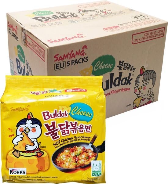 Samyang Spicy Chicken Cheese Instant Noodles (40 Pack x 140g) - Hot & Cheesy Korean Ramen for Quick Meals, Snacks & Late-Night Cravings