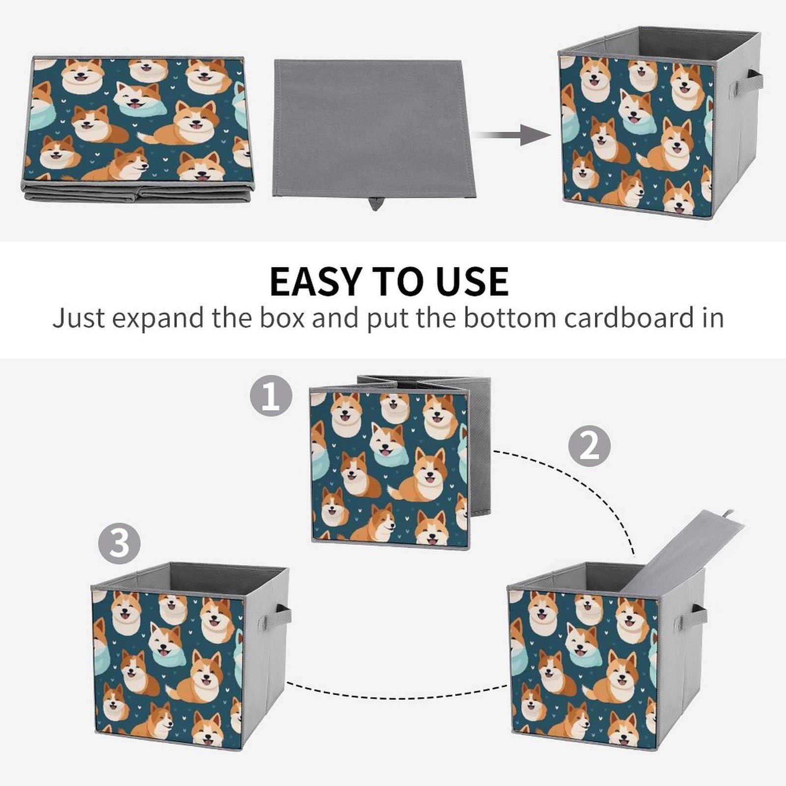 Foldable Storage Cubes Organizers - 6PCS Shiba Inu Themed Square Storage Bins with Handles for Home, Office & Kids Room Organization | Cute Japanese Dog Design