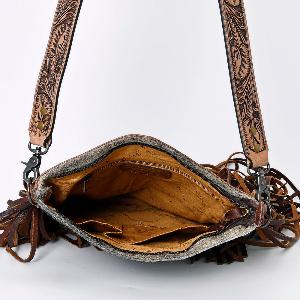 American Darling Hand-Tooled Hair-On Genuine Leather Women's Western Handbag Purse - Stylish Cowhide Crossbody Bag for Rodeo, Country Music Festivals & Western Fashion