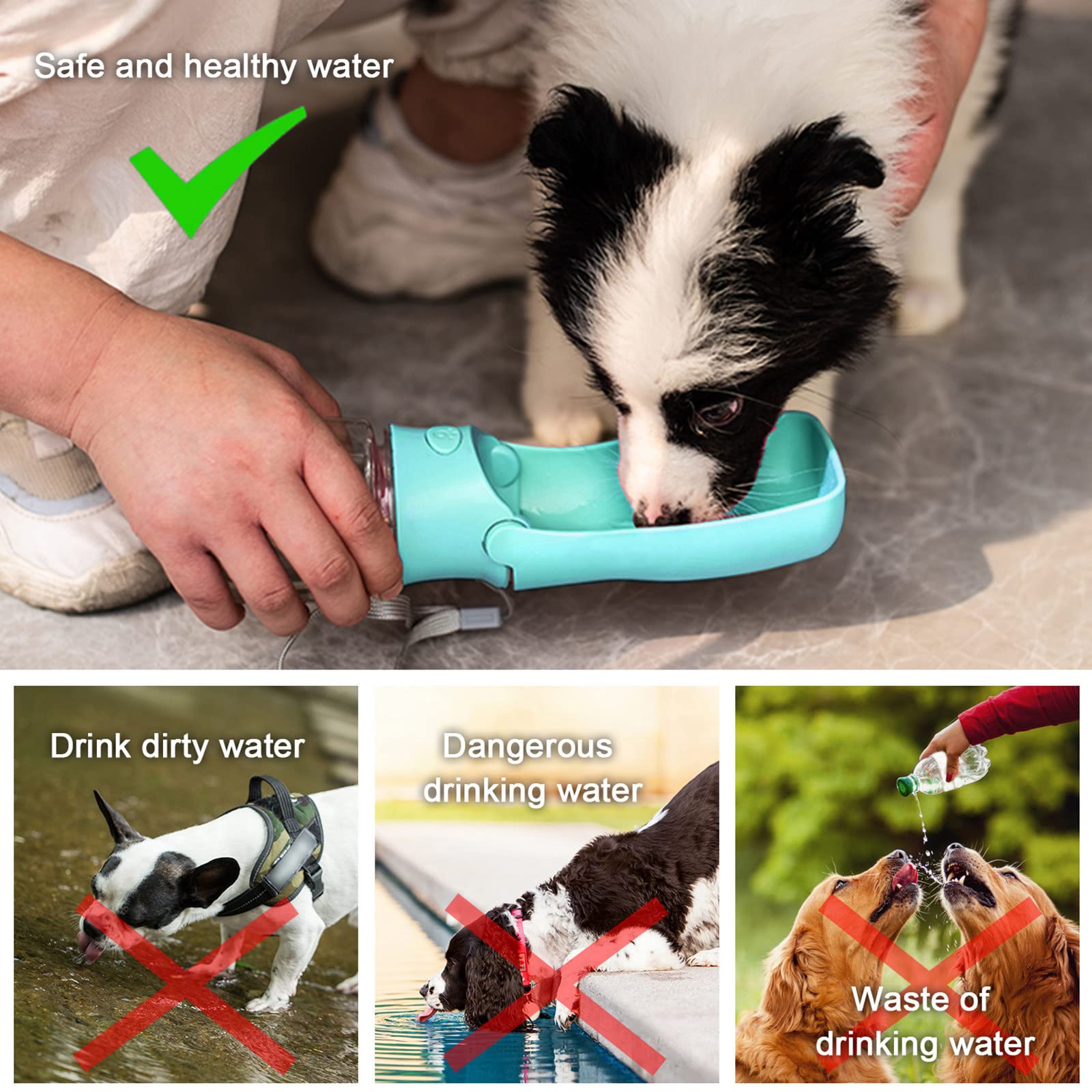 Portable Dog Water Bottle with Foldable Dispenser - Leak Proof & BPA Free Travel Water Bottle for Dogs & Cats | Outdoor Walking, Hiking, Camping, Beach & Travel Accessories (Blue)