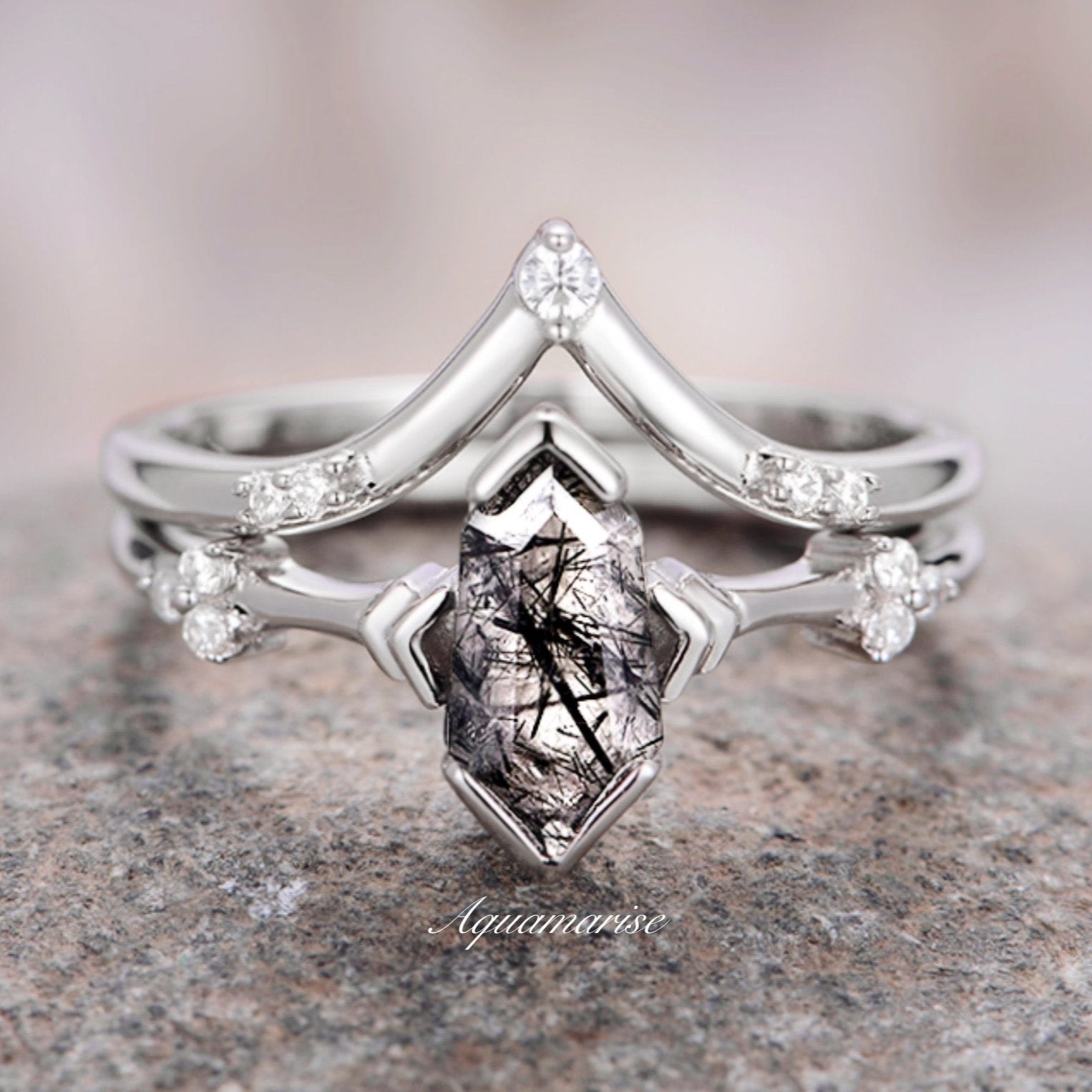 925 Sterling Silver Rutilated Quartz Ring Set for Women - Elegant Boho Jewelry for Everyday Wear, Gift Giving & Special Occasions