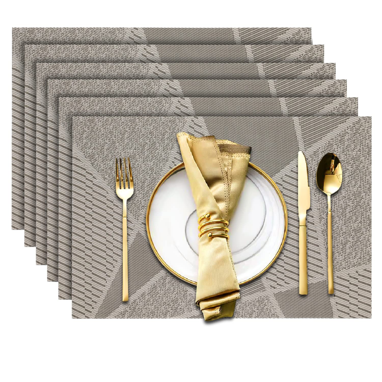 Premium Trophable Placemats Set of 6 - Heat Resistant Woven PVC Table Mats, Non-Slip & Stain Resistant Kitchen Placemats, Washable & Easy to Clean (Coffee Brown) - Perfect for Dining Tables, Kitchen Countertops, and Outdoor Entertaining