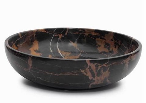 12 Inch Large Black and Brown Marble Fruit Bowl - Elegant Decorative Stone Centerpiece for Dining Table, Kitchen Counter, or Home Decor