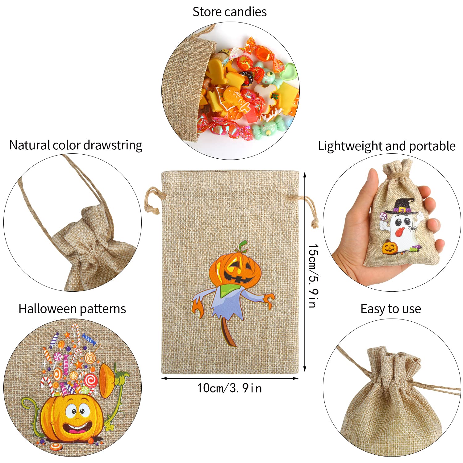 LOKIPA 24 Pack Halloween Burlap Gift Bags with Drawstring - Small Jute Pouches for Kids & Adults - Perfect for Party Favors, Trick or Treat, and Holiday Gift Wrapping