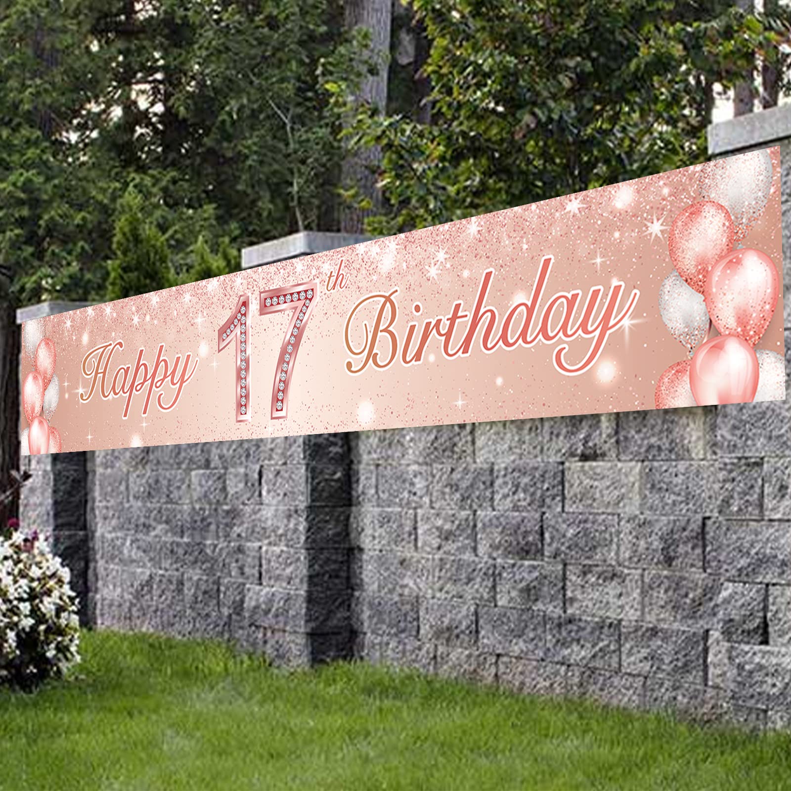 17th Birthday Party Decorations - Rose Gold Glitter Banner, Backdrop, Balloons & Confetti Set for Sweet 16 or 17 Birthday | Cheers to 17 Years Party Supplies | Perfect for Girls' Birthday Celebrations, Photo Backdrops & Milestone Decor