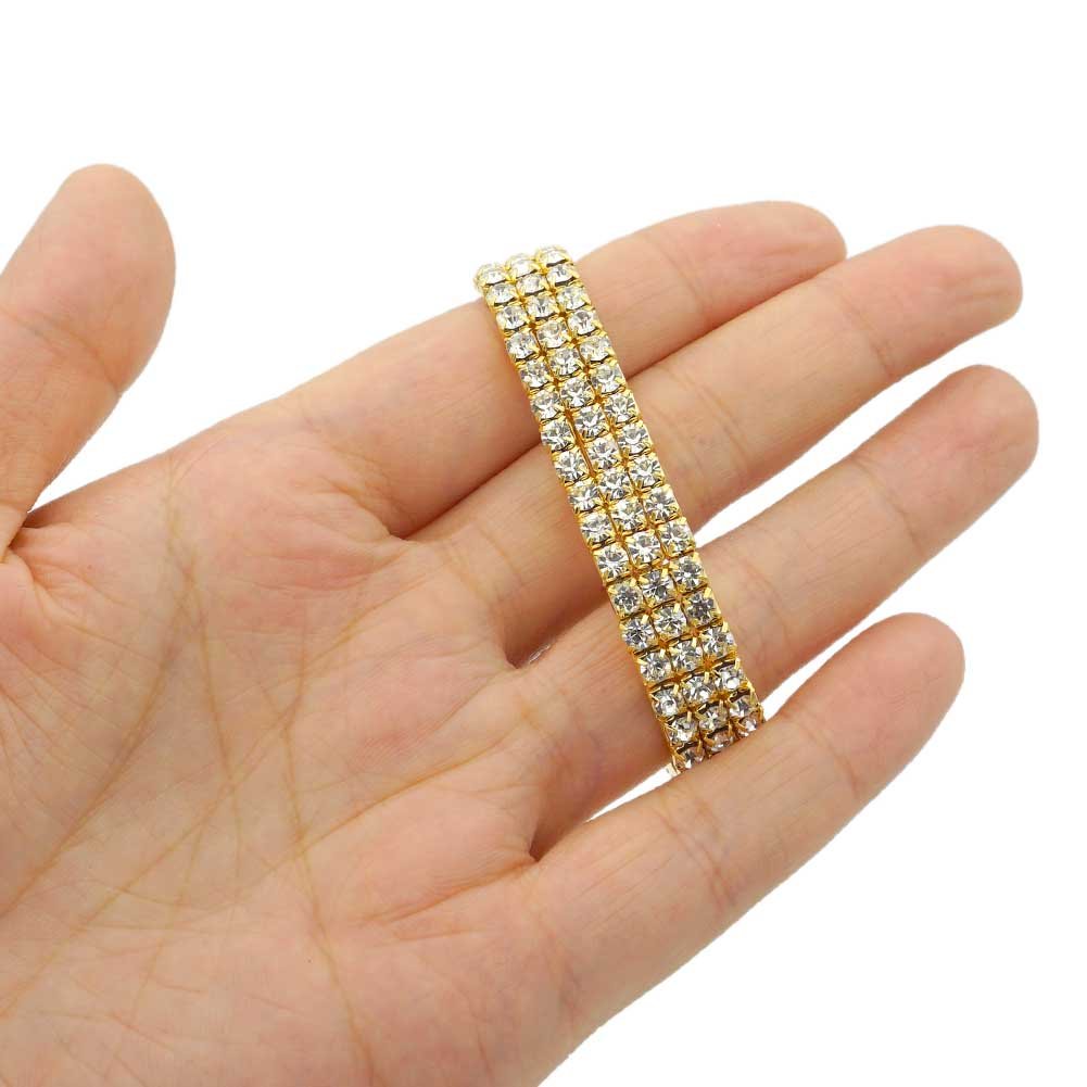 Sparkling Rhinestone Stretch Bracelet for Women - Silver & Gold Tone Adjustable Elastic Bangle for Small Wrist | Perfect for Parties, Weddings & Everyday Elegant Wear