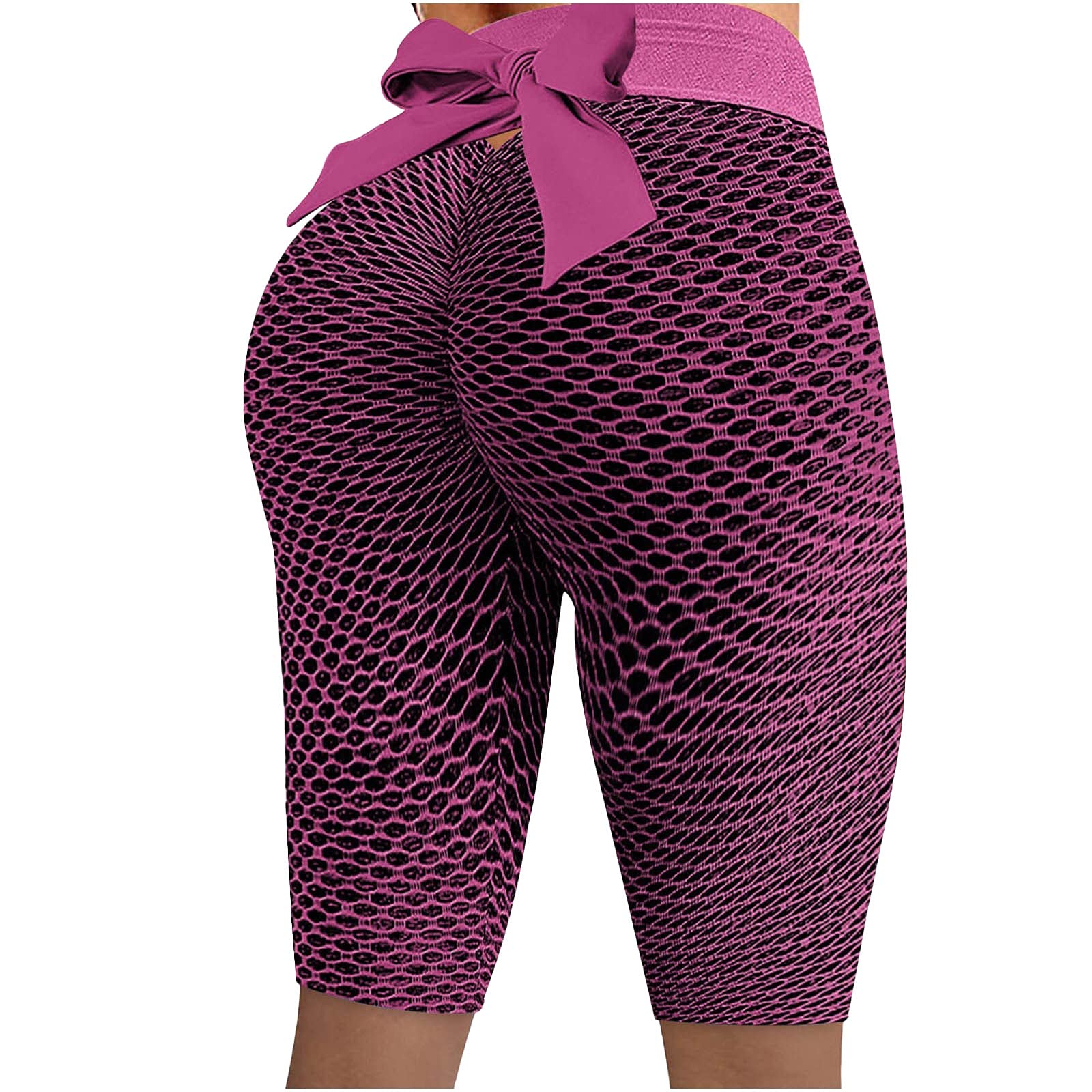 JUPAOPON Women's Seamless High Waist Yoga Shorts - Butt Lifting Tummy Control Workout Shorts for Running, Gym & Sports | Textured Fabric with Bow Tie Design | Perfect for Yoga, Pilates & Active Lifestyle