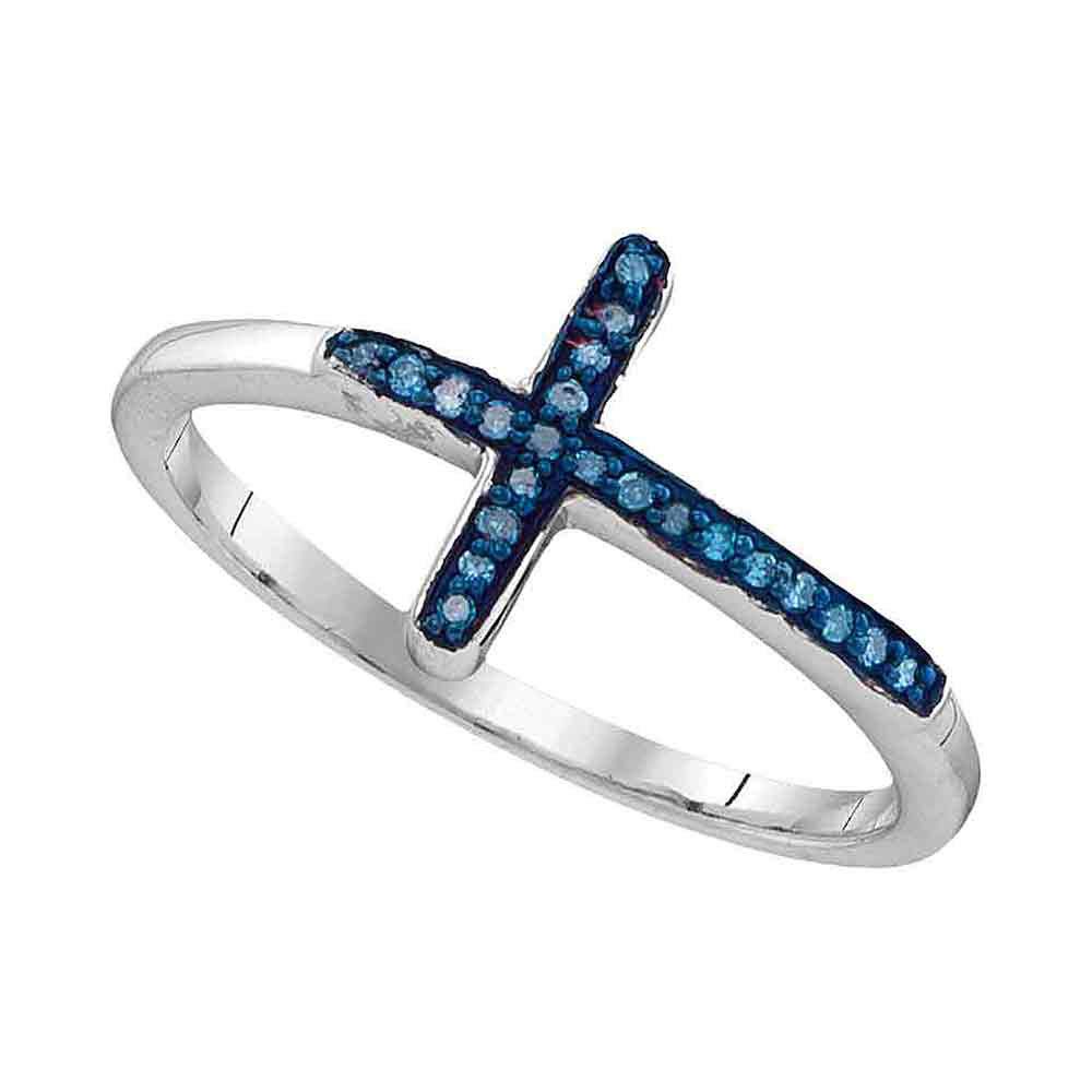 Dazzlingrock Sterling Silver Women's Round Blue Enhanced Diamond Cross Fashion Ring 1/20 CTW - Elegant Jewelry for Everyday Wear, Gift for Her, Wedding, Party & Special Occasions