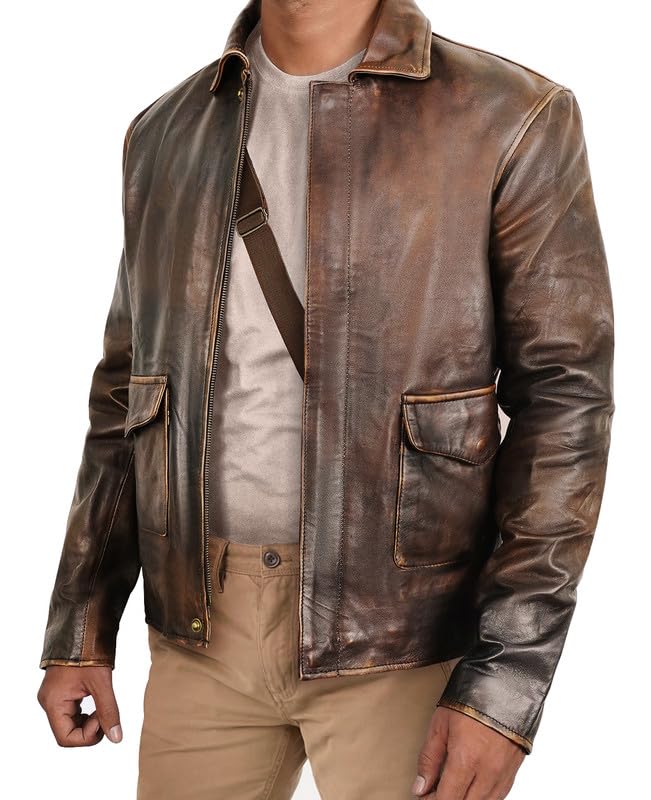 Indiana Jones Distressed Brown Genuine Leather Jacket for Men & Boys | Harrison Ford Style | Vintage Adventure Costume, Halloween Outfit & Cosplay