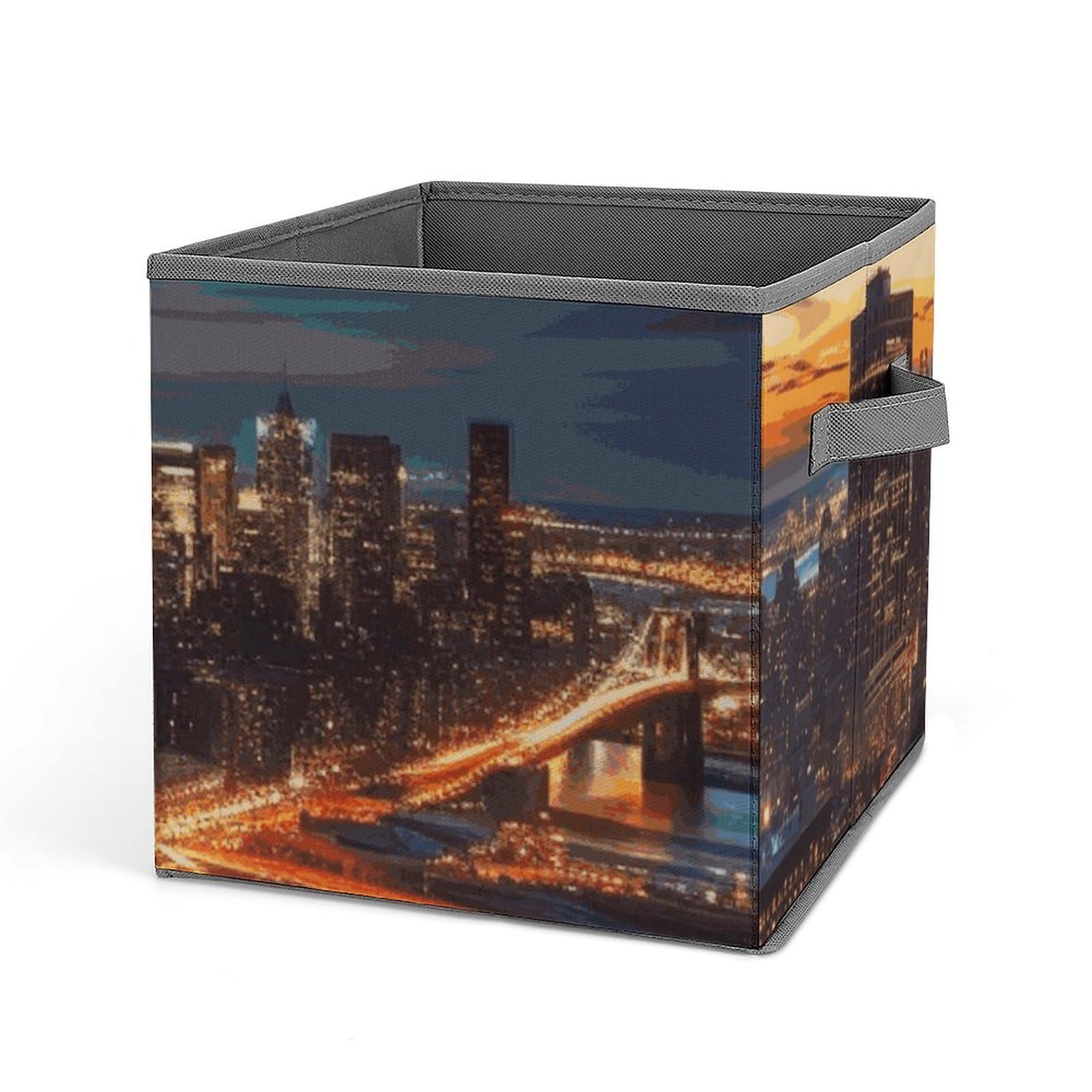 Collapsible Storage Bins with Handles - NYC Scenery Printed Organizing Baskets for Home, Office & Closet Storage | Space-Saving Foldable Container Bin
